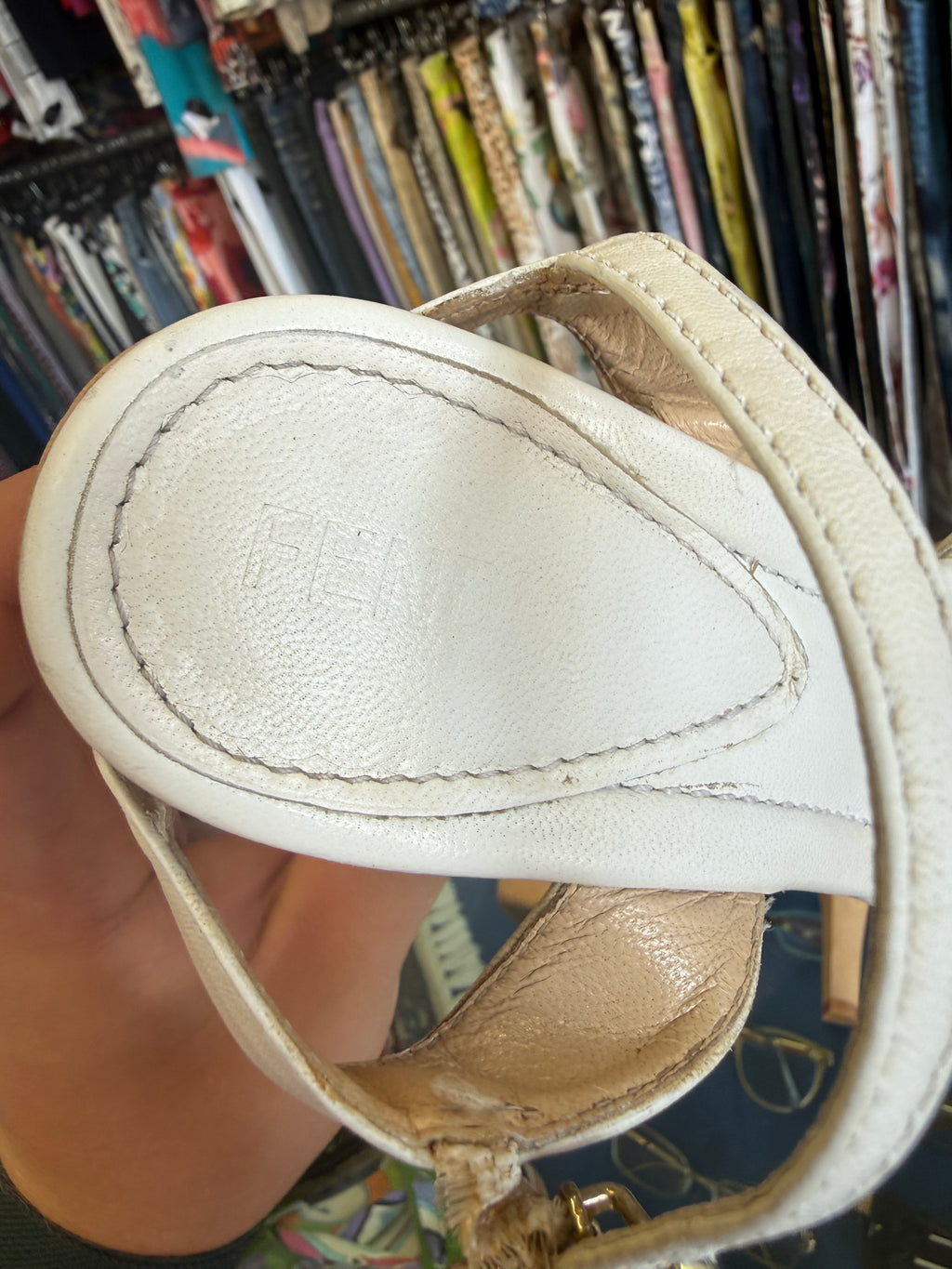 Sandali Fendi legno e pelle 00s