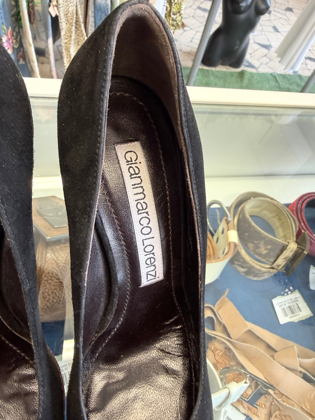Décolleté Gianmarco Lorenzi 16 cm camoscio nero e bordeaux