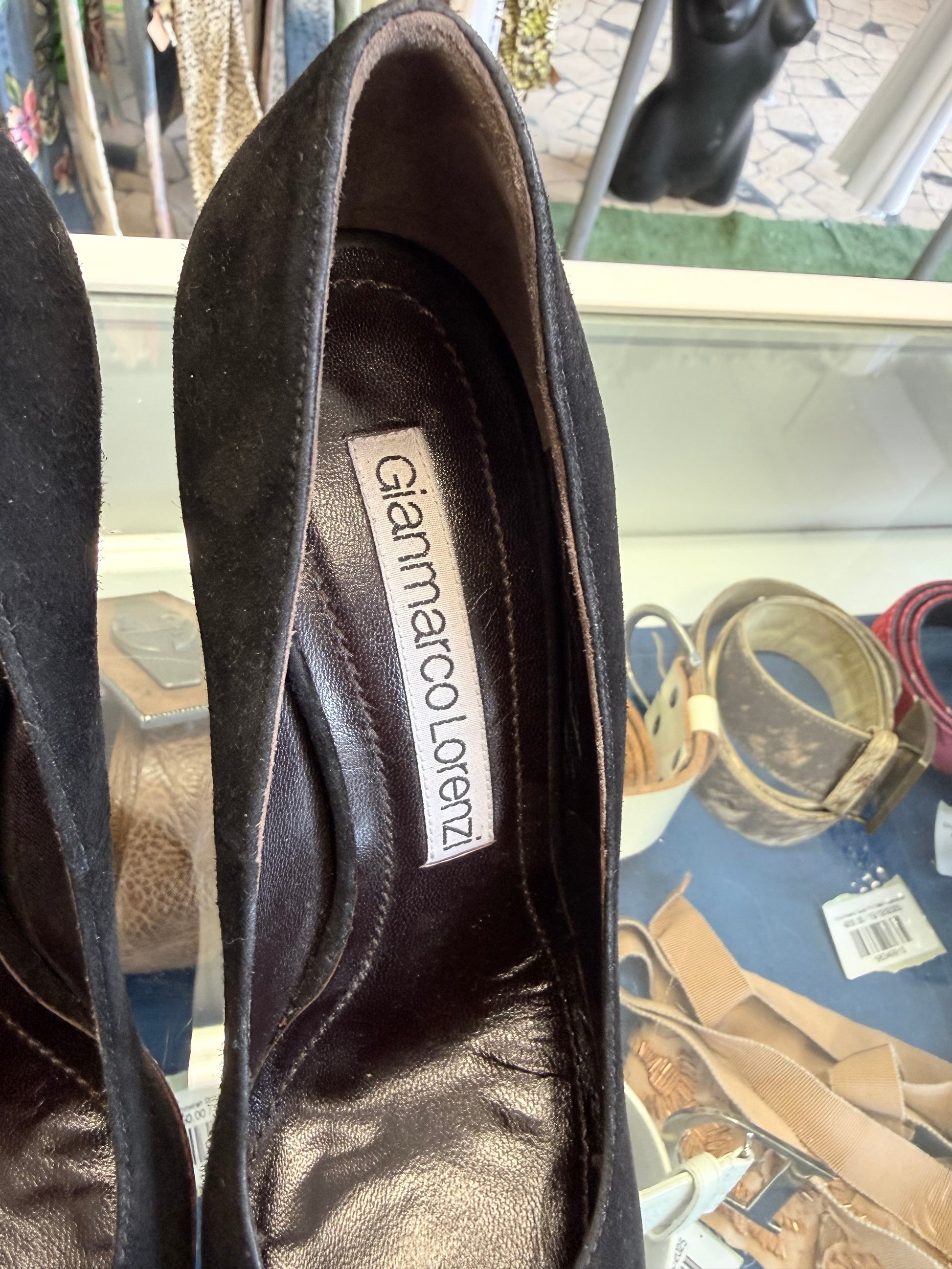 Décolleté Gianmarco Lorenzi 16 cm camoscio nero e bordeaux