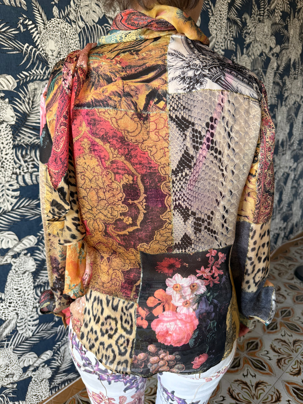 Camicia Roberto Cavalli SS2002 patchwork seta nuova