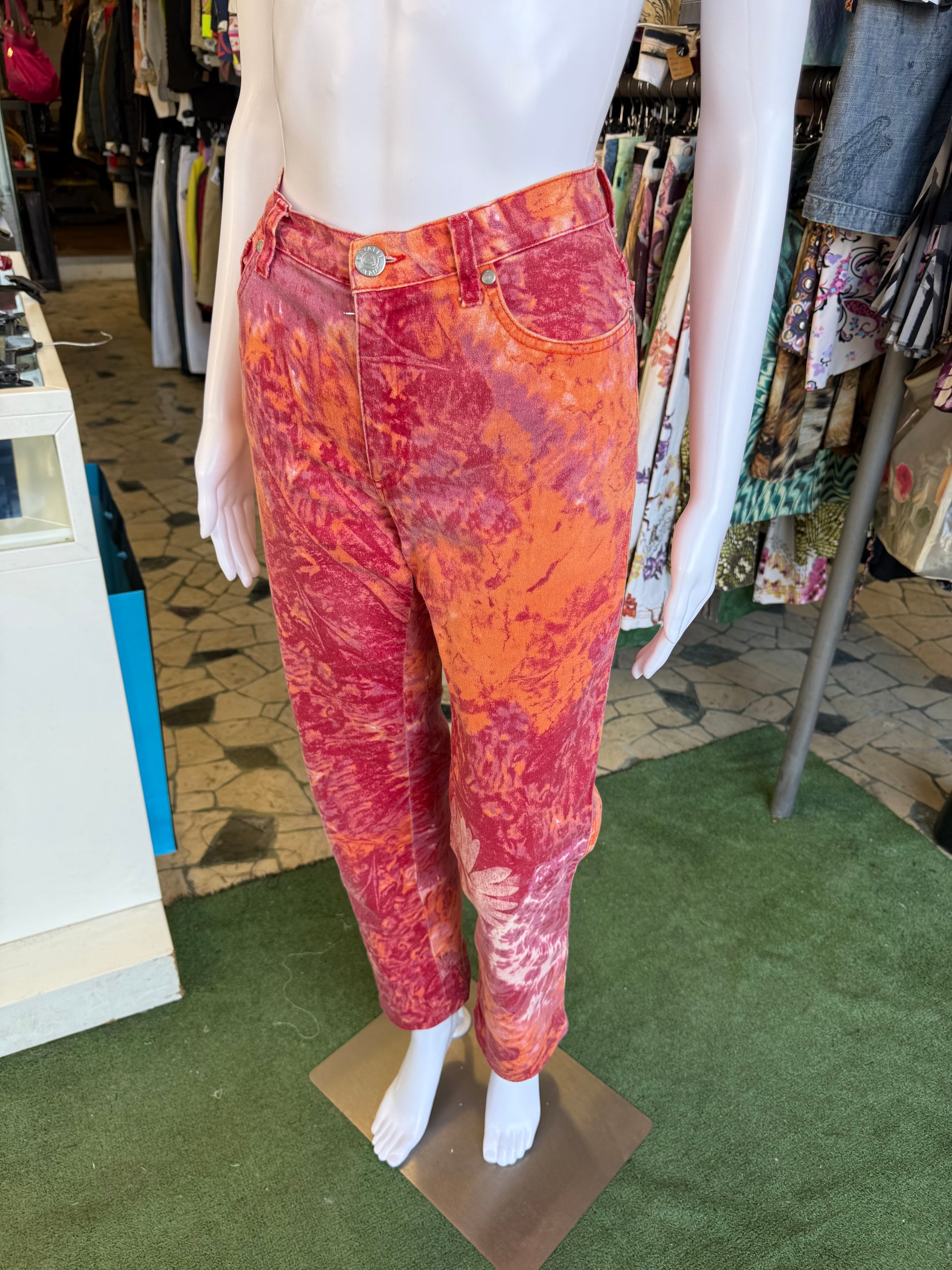 Jeans Roberto Cavalli fiori rossi 90s