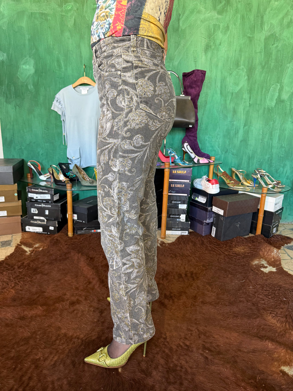 Jeans fiori oro Roberto Cavalli FW1997