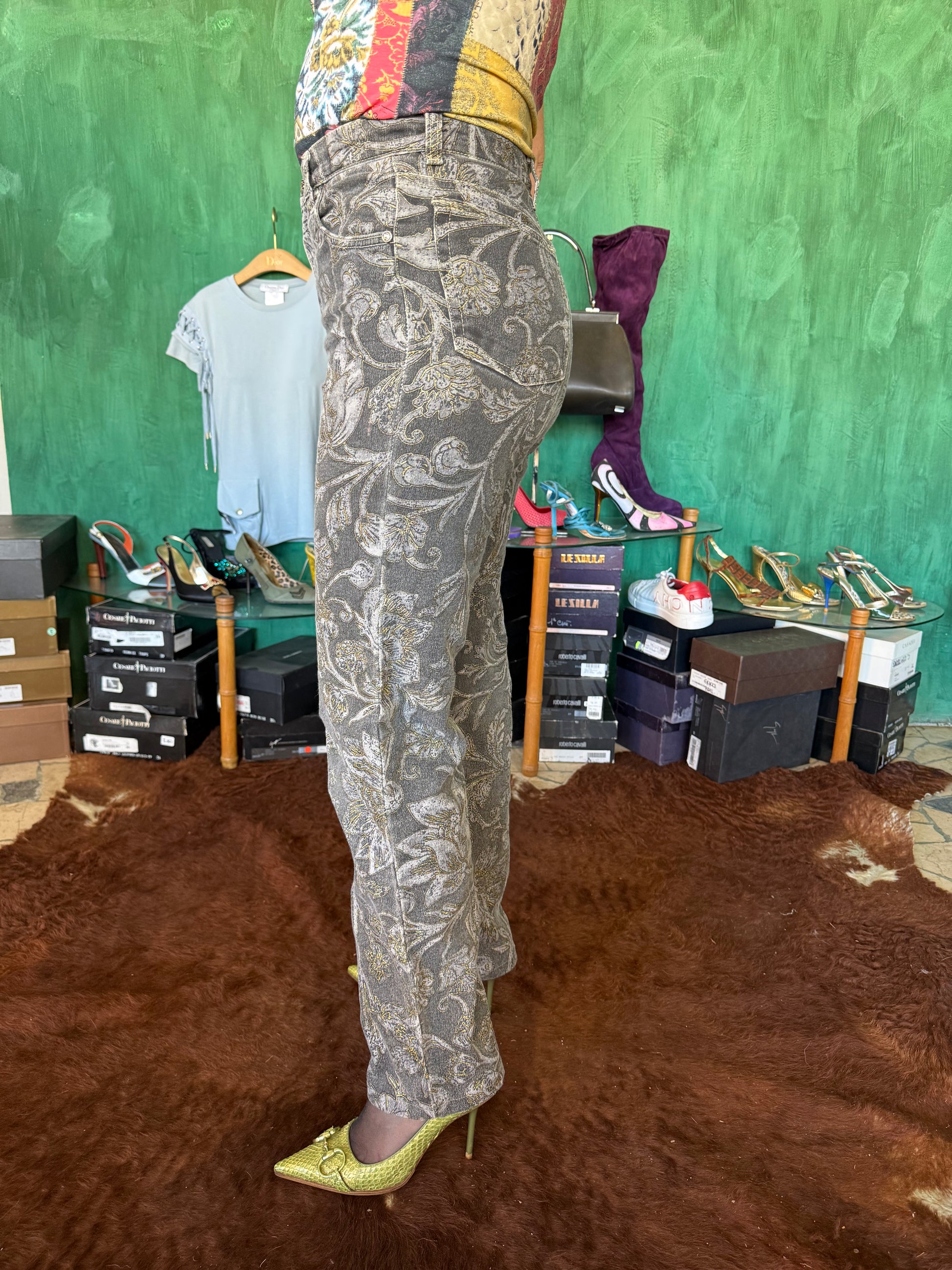 Jeans fiori oro Roberto Cavalli FW1997