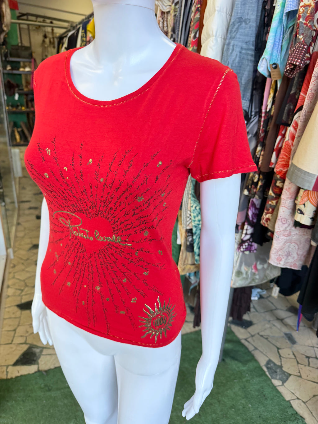 Top Roberto Cavalli 2004 rosso con dettagli oro
