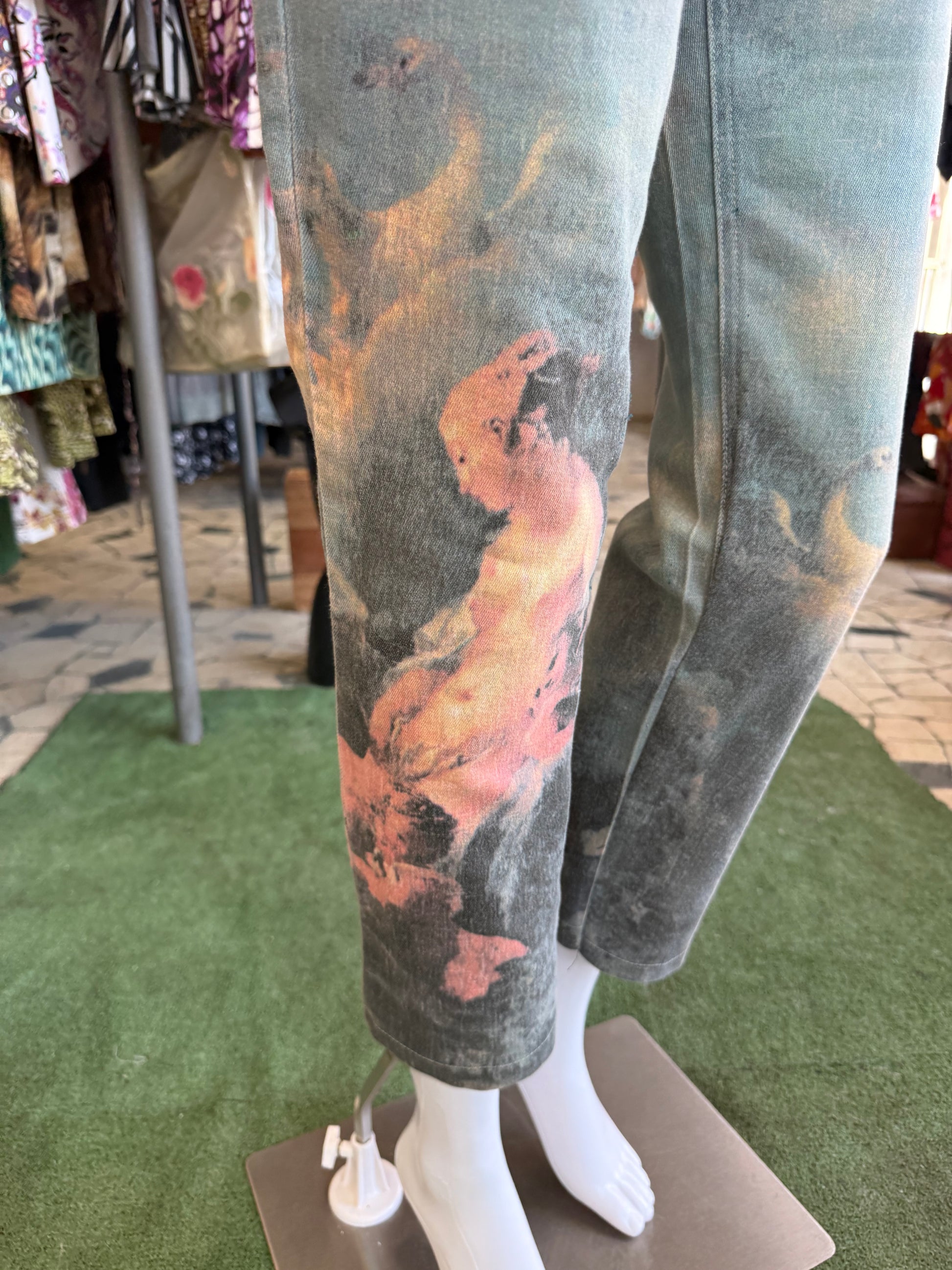 Jeans Roberto Cavalli rinascimentale quadro azzurro 90s