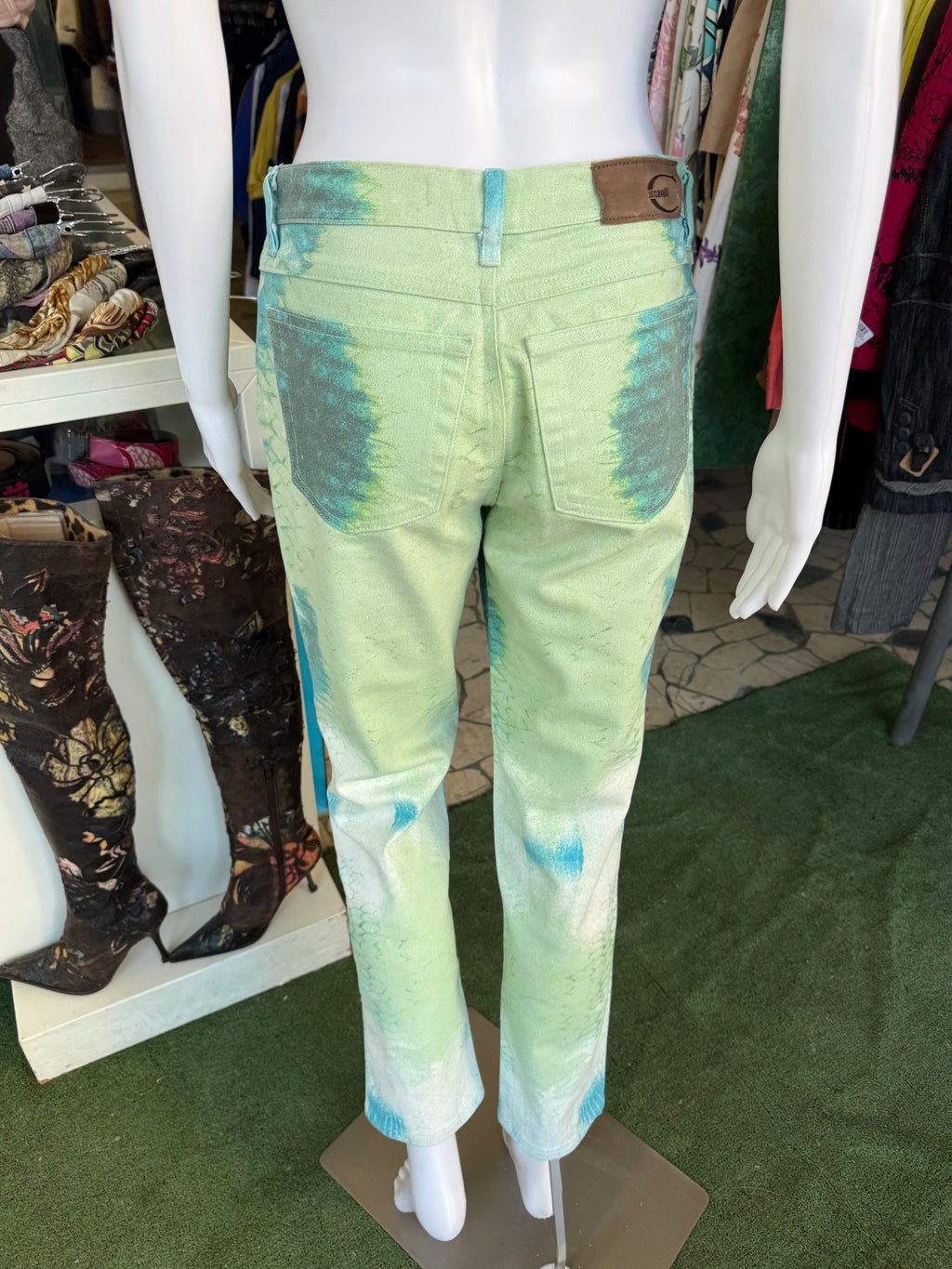 Jeans Roberto Cavalli green fish 2000s