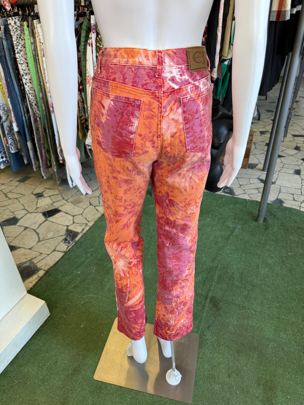 Jeans Roberto Cavalli fiori rossi 90s