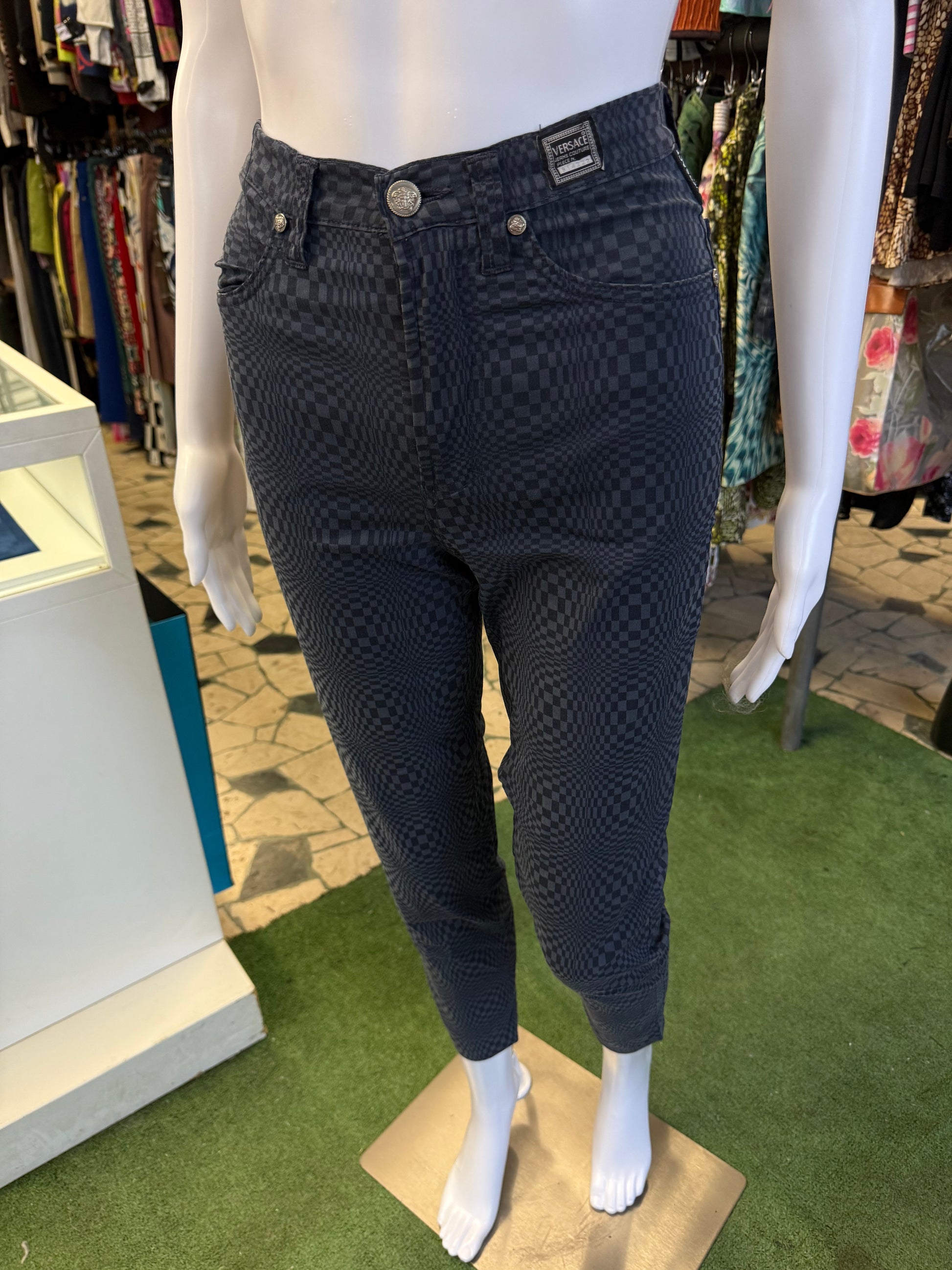 Jeans Versace stampa psichedelica/ olografica 90s