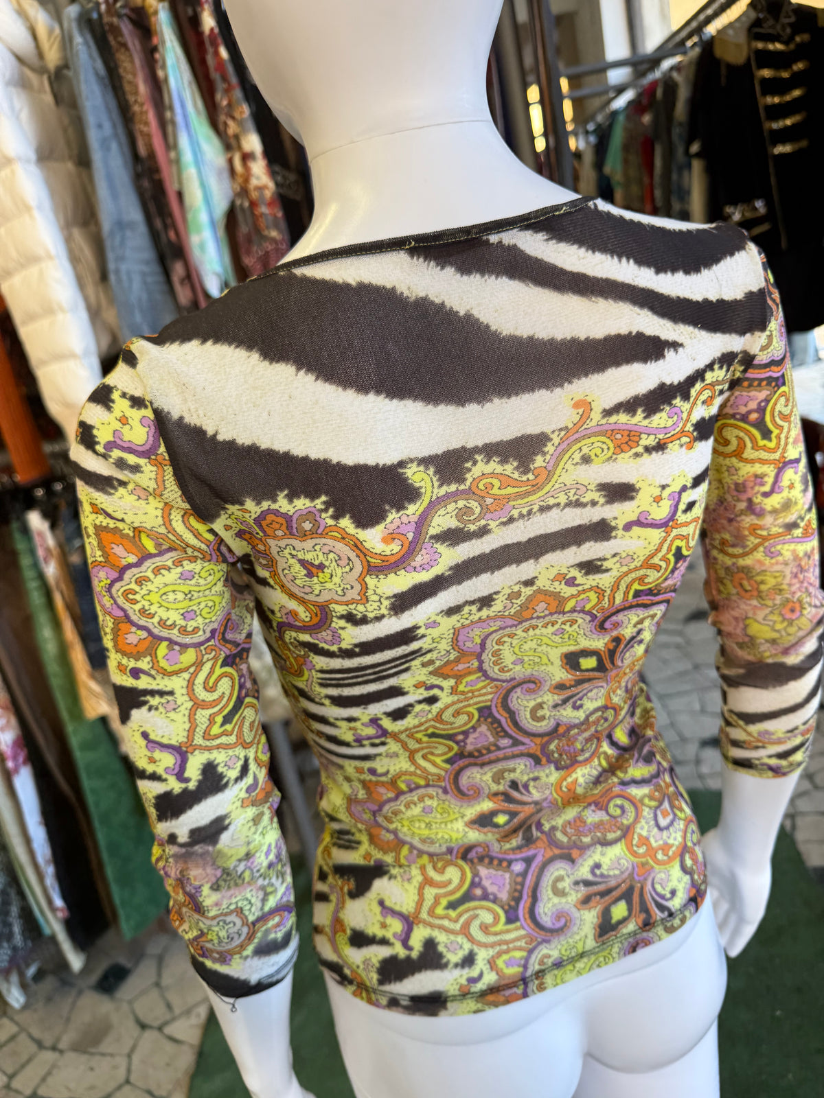 Top a manica lunga Roberto Cavalli patchwork animalier 00s