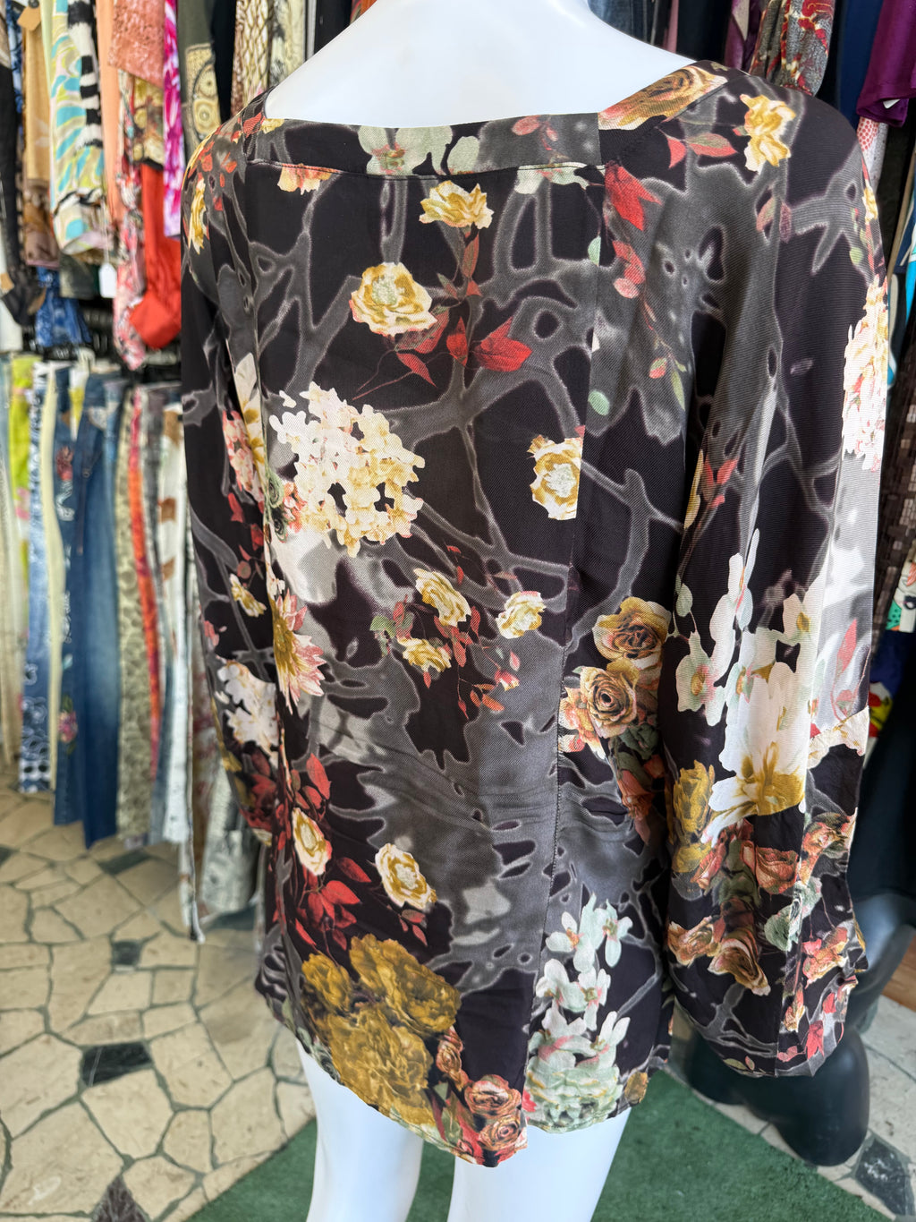 Blusa Roberto Cavalli seta fiori 00s