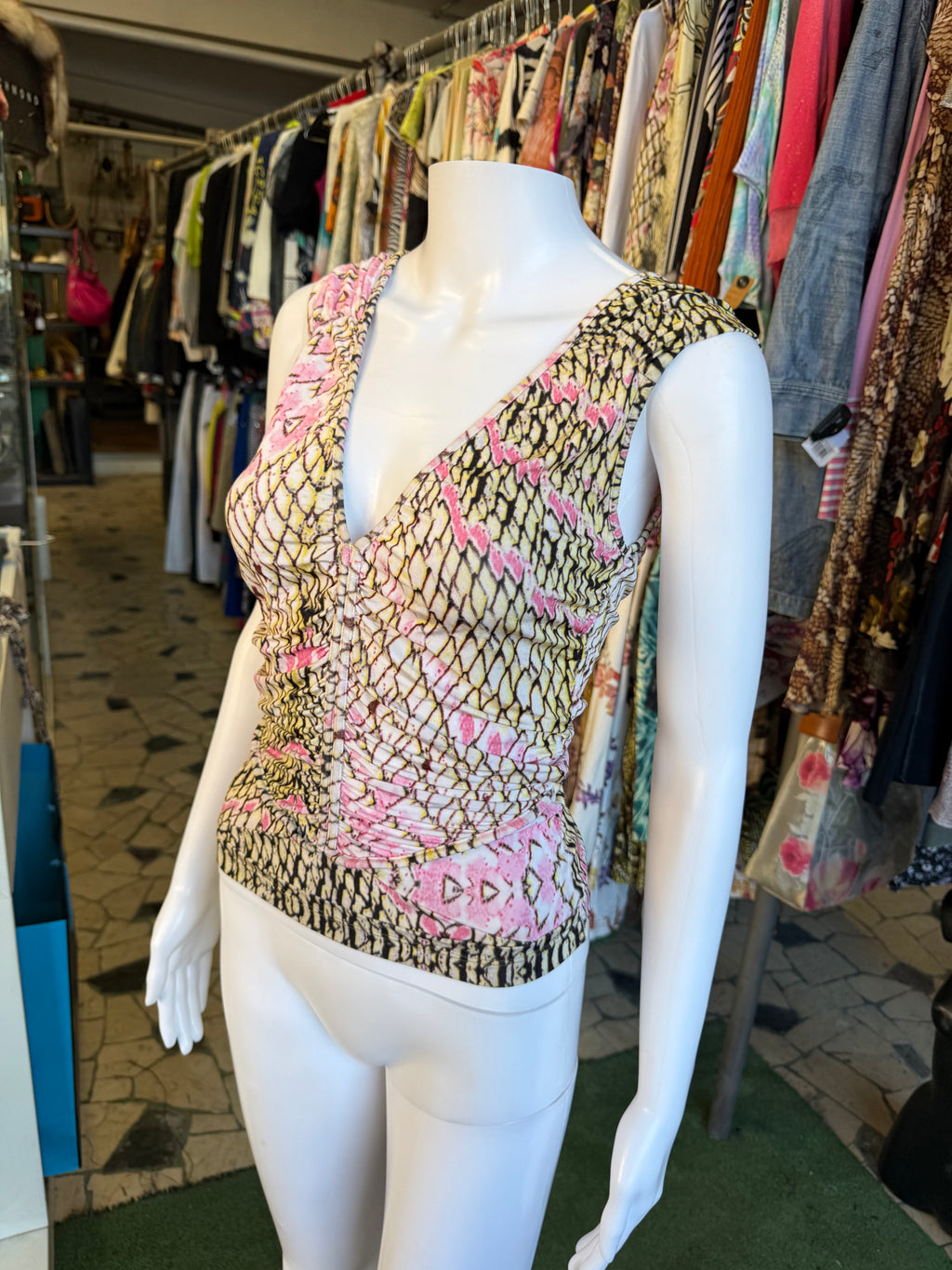 Top Roberto Cavalli squame gialle 00s