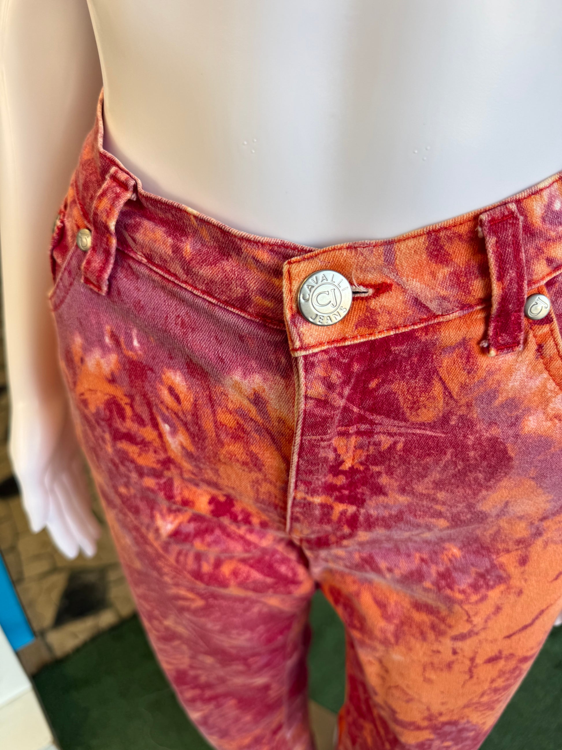 Jeans Roberto Cavalli fiori rossi 90s
