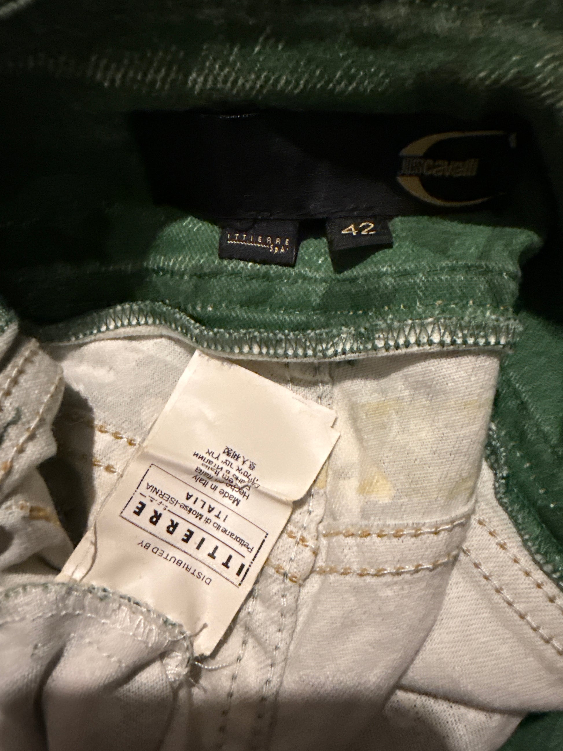 Jeans verde stampa barocco Roberto Cavalli Just 2000”