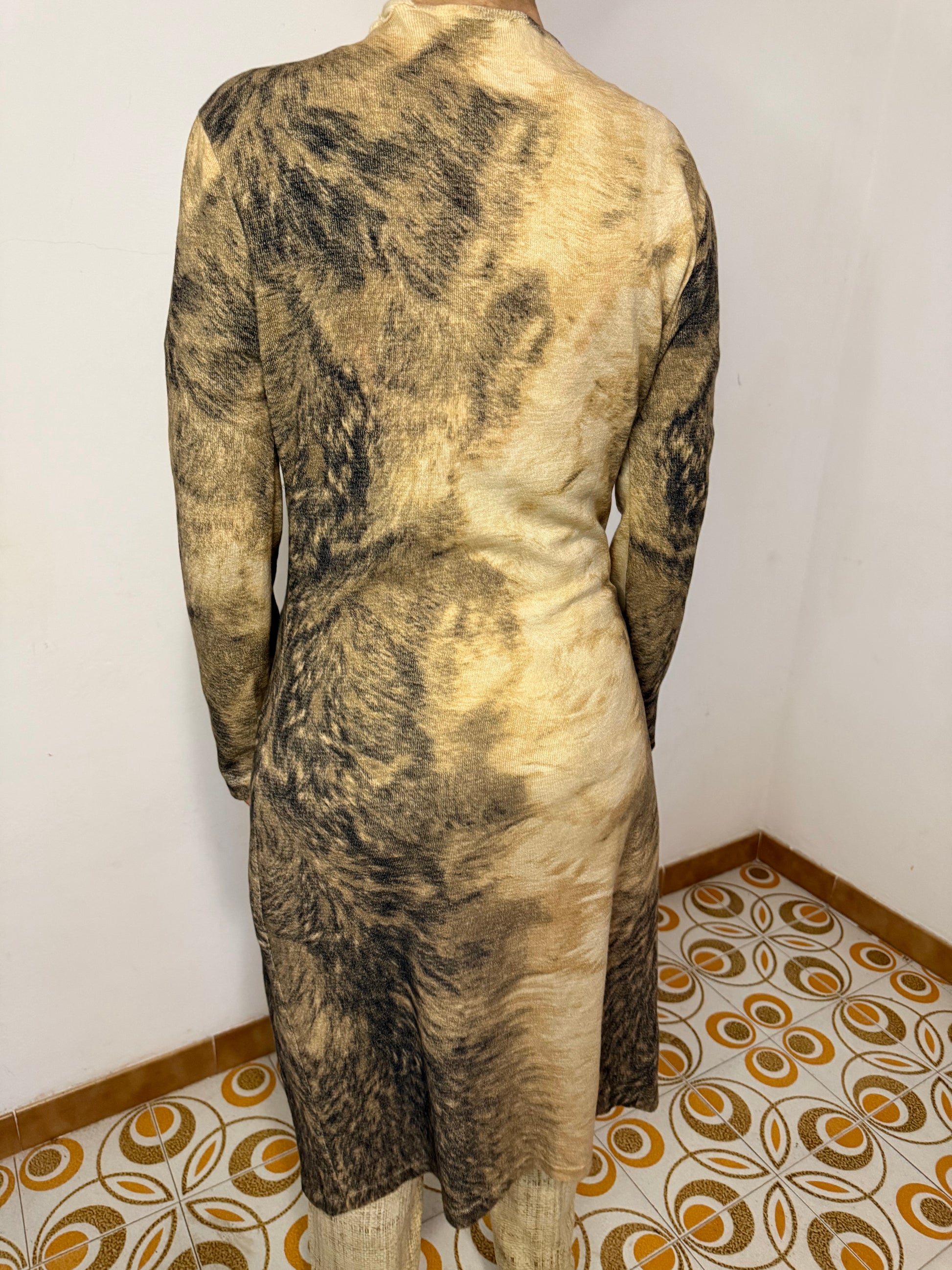 Cardigan lungo Roberto Cavalli stampa pelliccia lupo FW1999