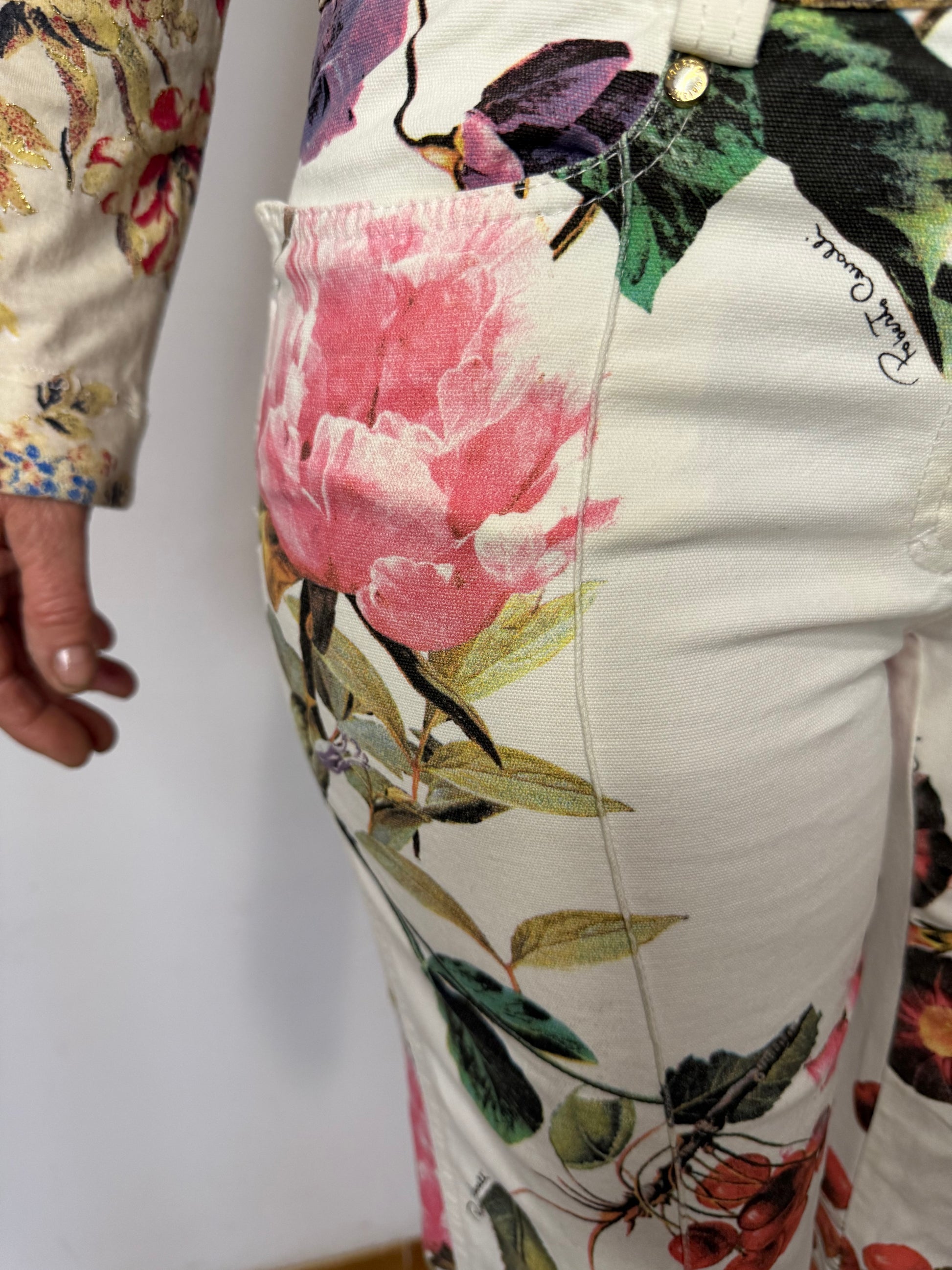 Jeans pinocchietto Roberto Cavalli SS2005 tigre e fiori