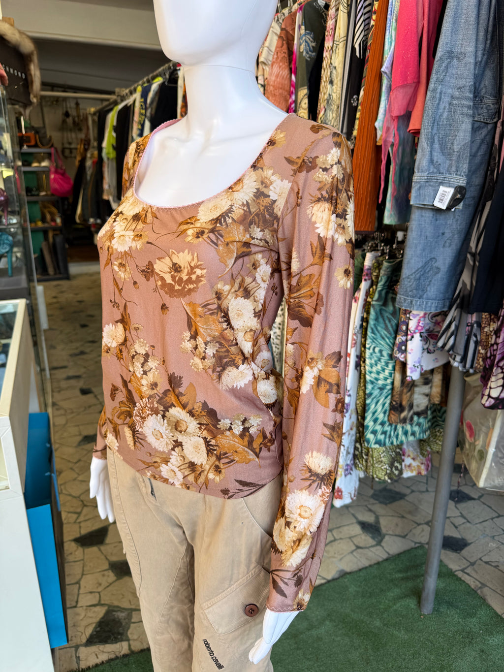 Top Roberto Cavalli manica lunga floreale 00s