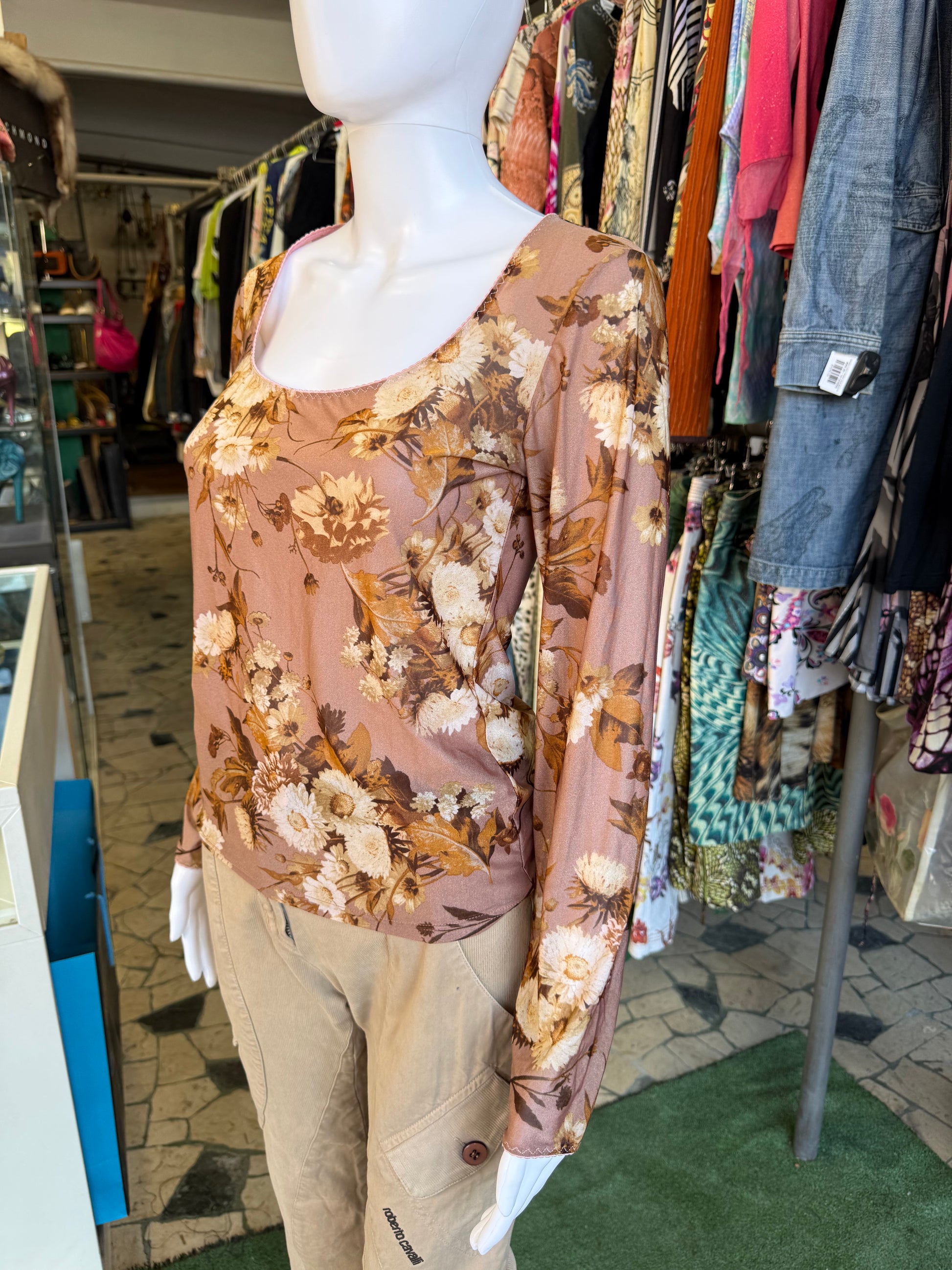 Top Roberto Cavalli manica lunga floreale 00s