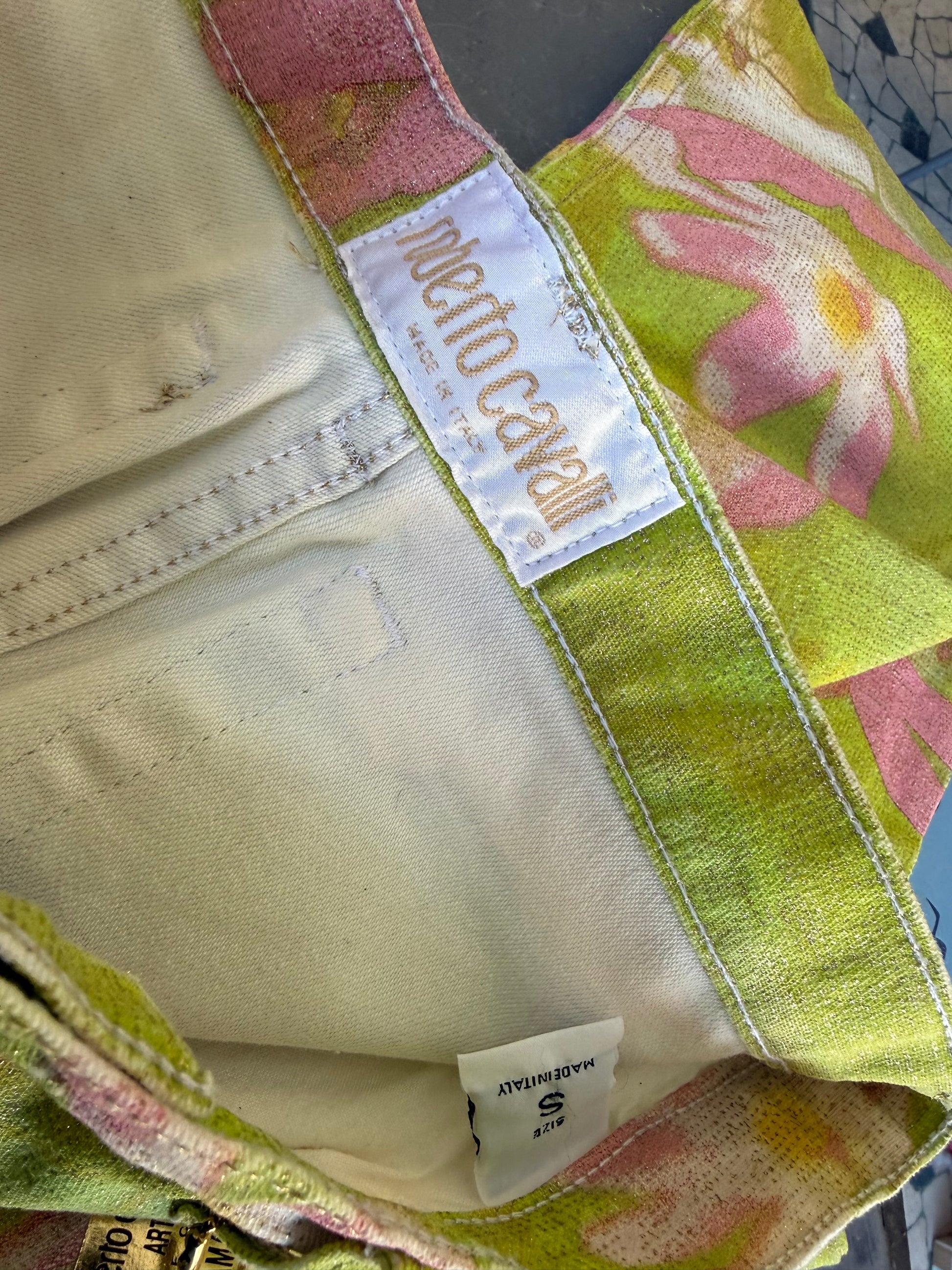 Jeans Roberto Cavalli SS2000 fiori su prato nuovo