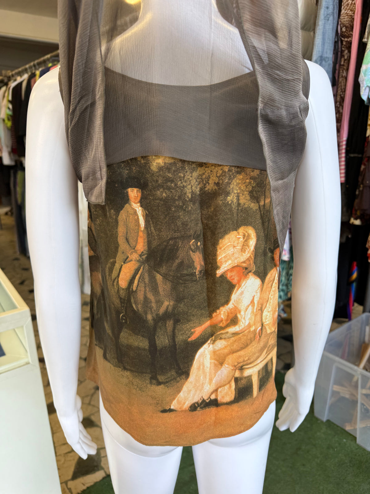 Top Valentino Garavani Vzone quadro rinascimentale in 100% organza di seta primi anni 90