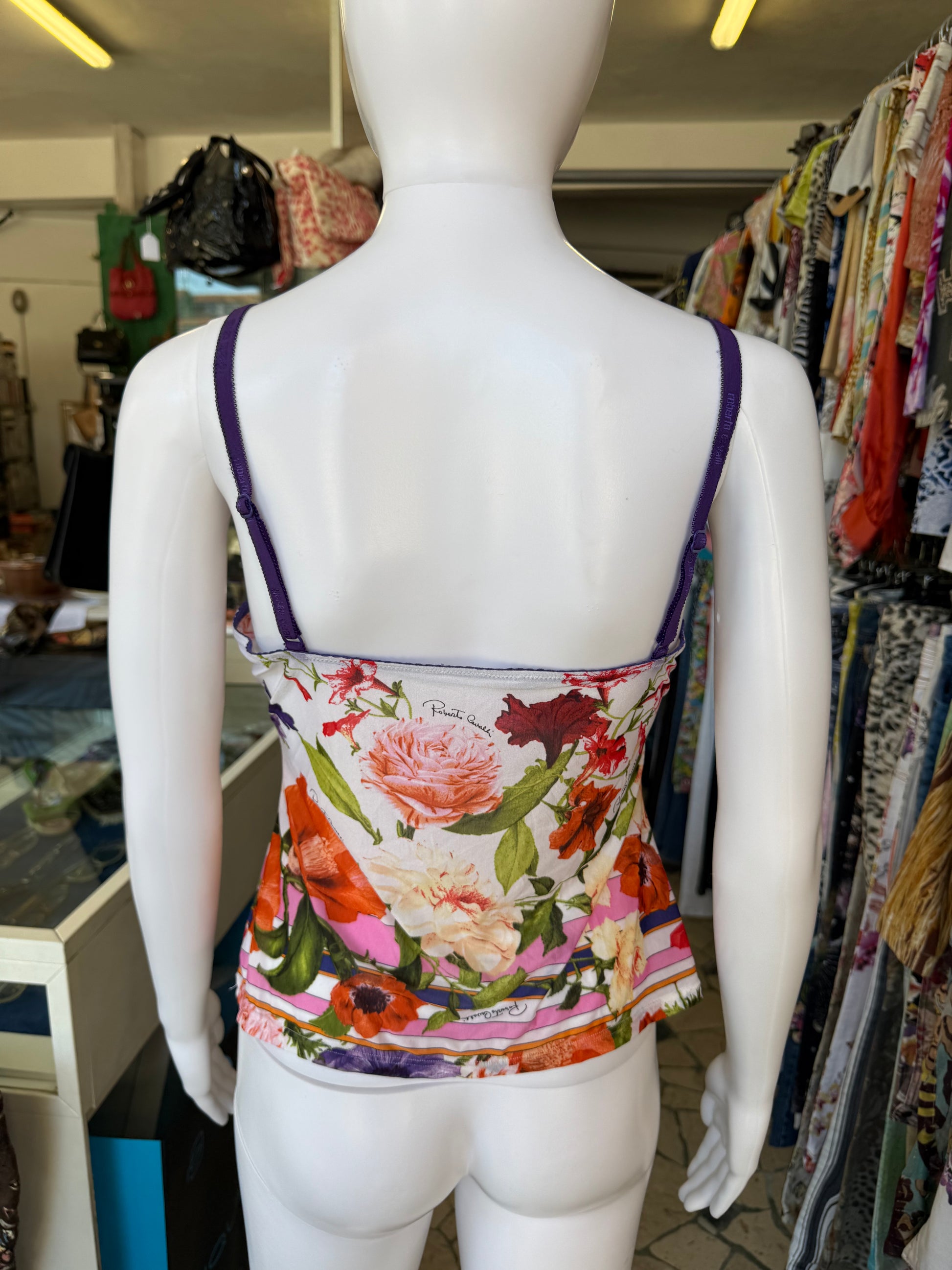 Top Roberto Cavalli SS2005 fiori e geometrie.