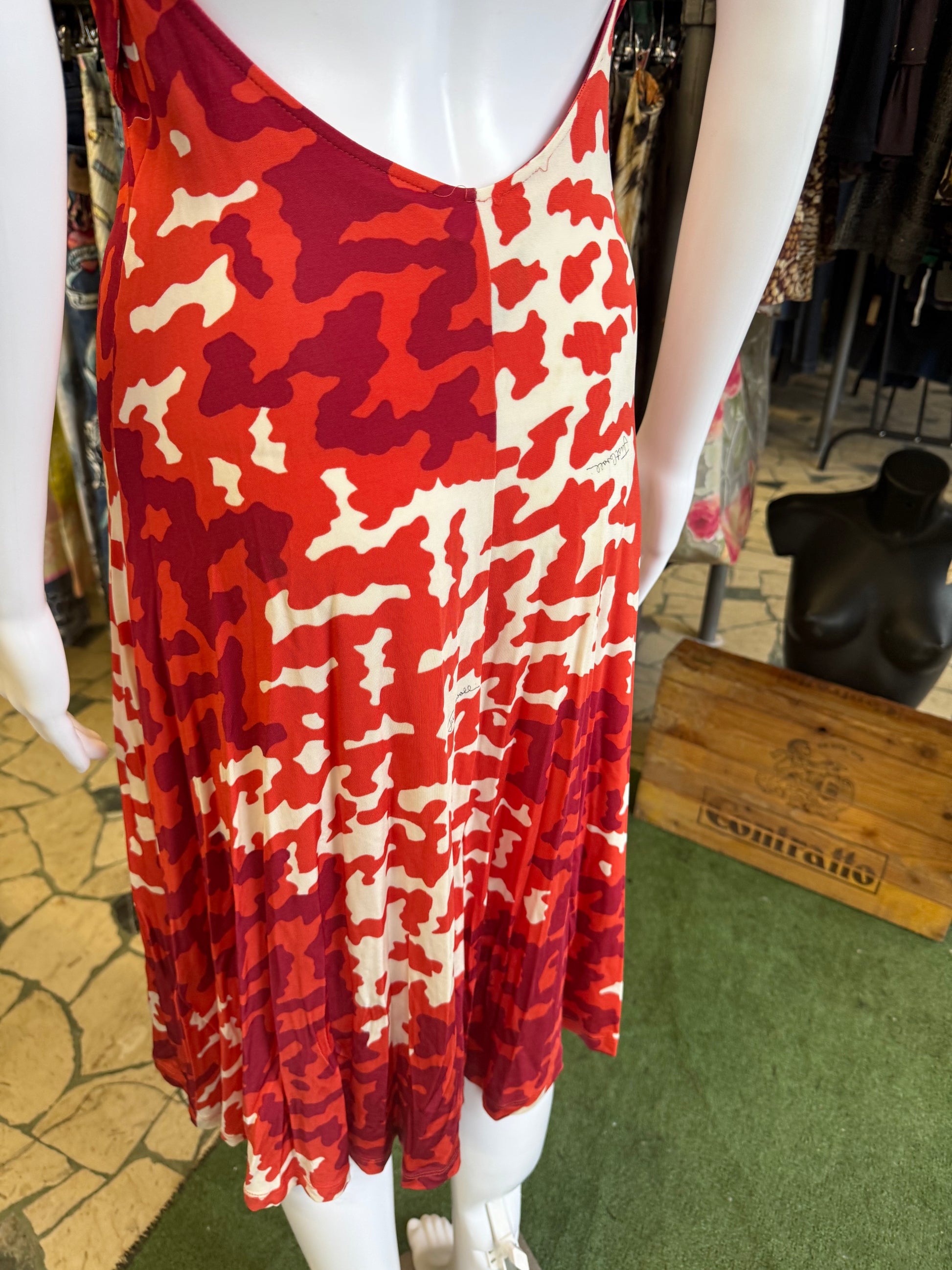 Abito Roberto Cavalli mimetico rosso 2000s