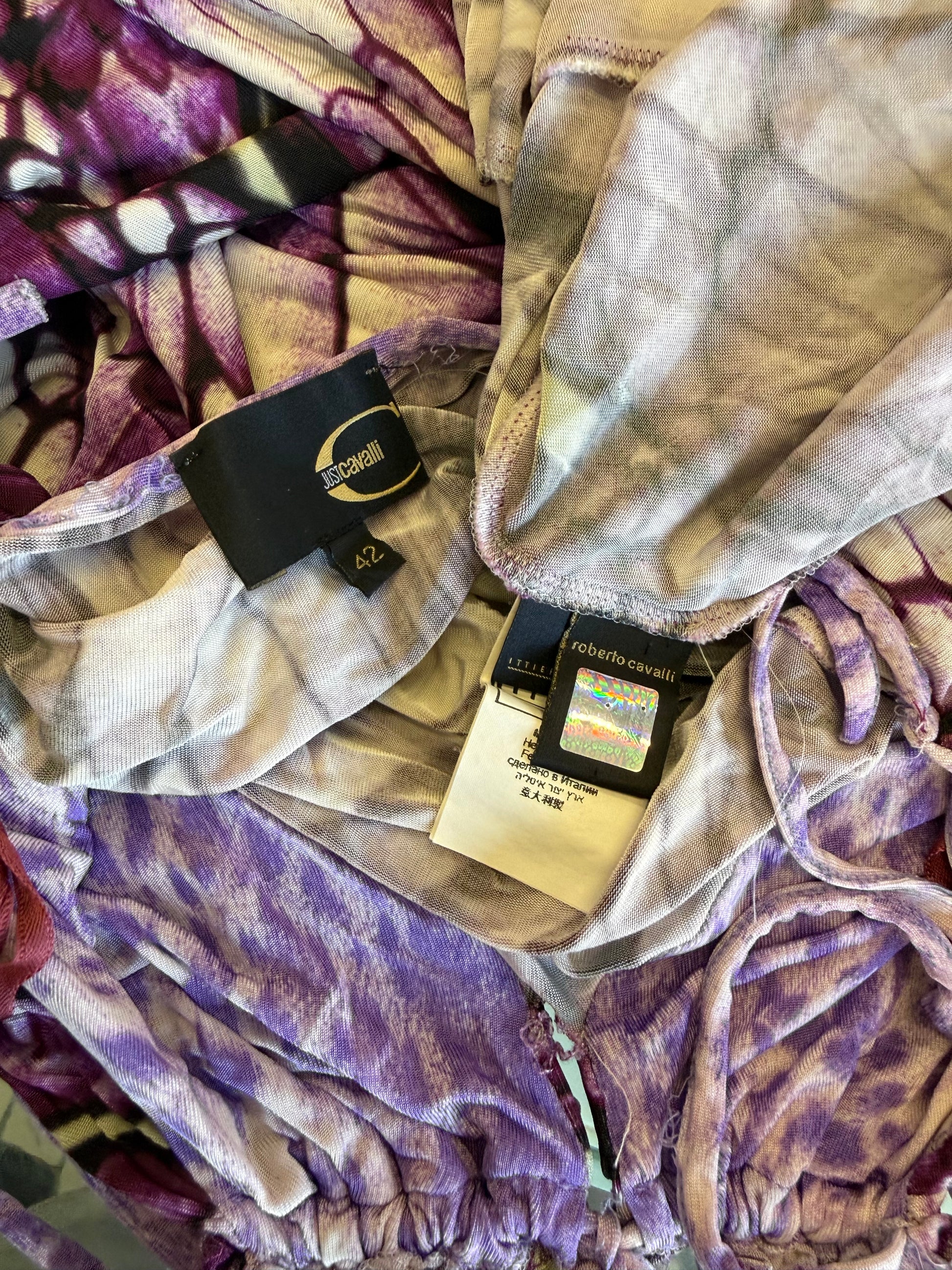 Abito Roberto Cavalli squame serpente viola 00s
