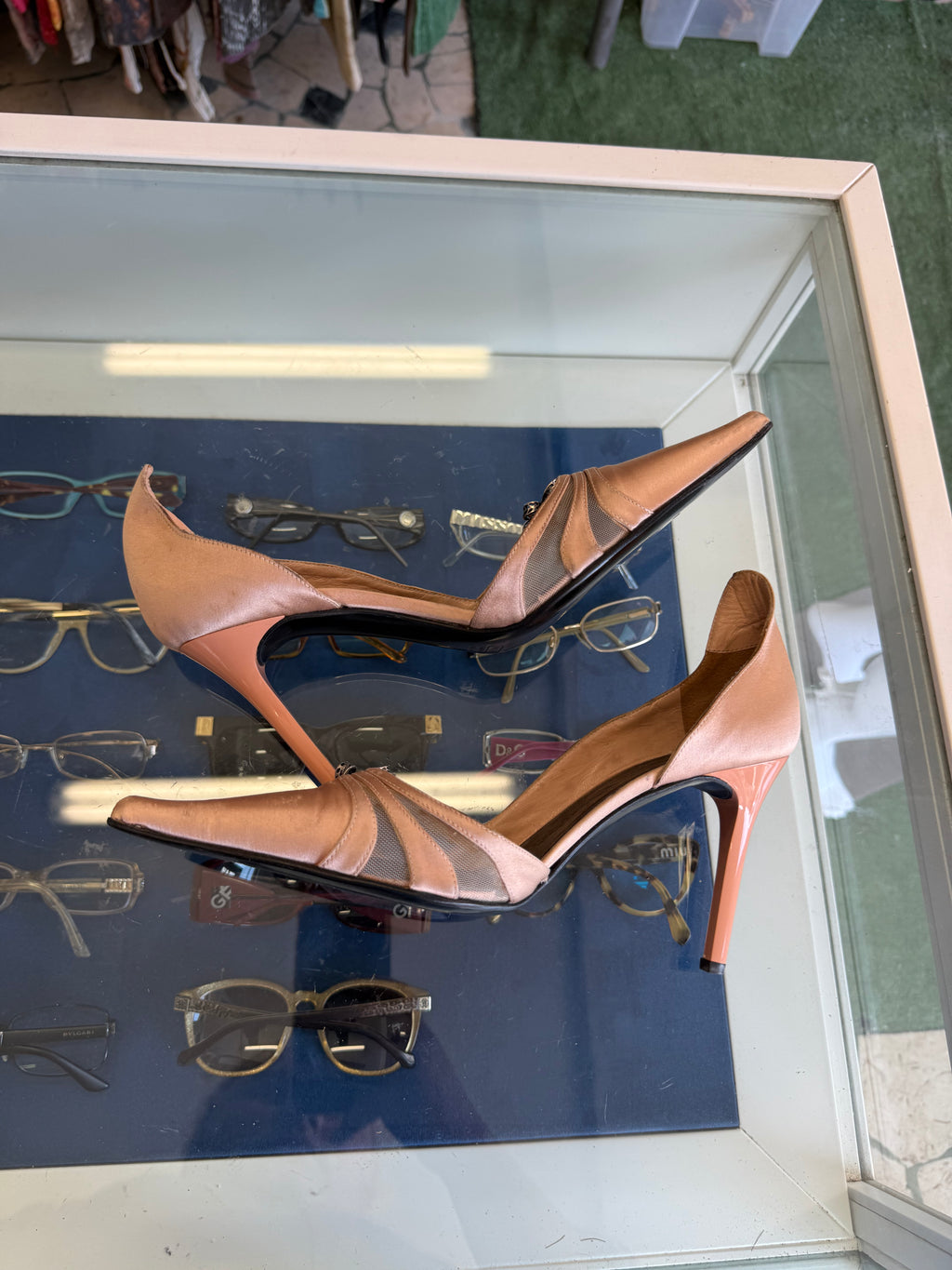 Tacchi Giuseppe Zanotti raso di sera nude con gioiello 90s