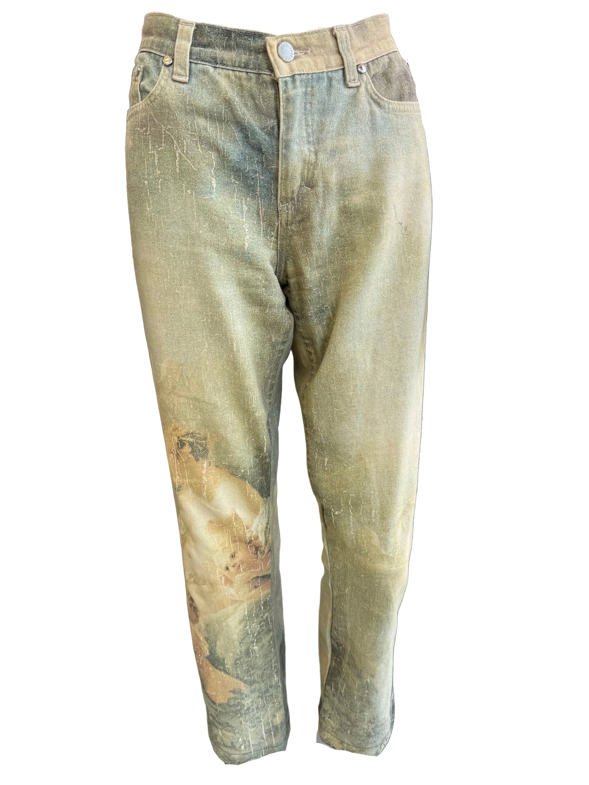 Jeans Roberto Cavalli rinascimentale quadro verde 90s