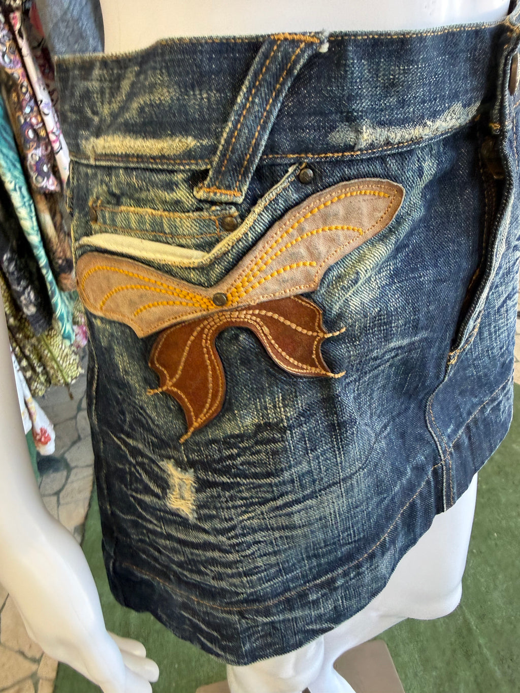 Mini gonna Roberto Cavalli pelle e denim Y2K 00s