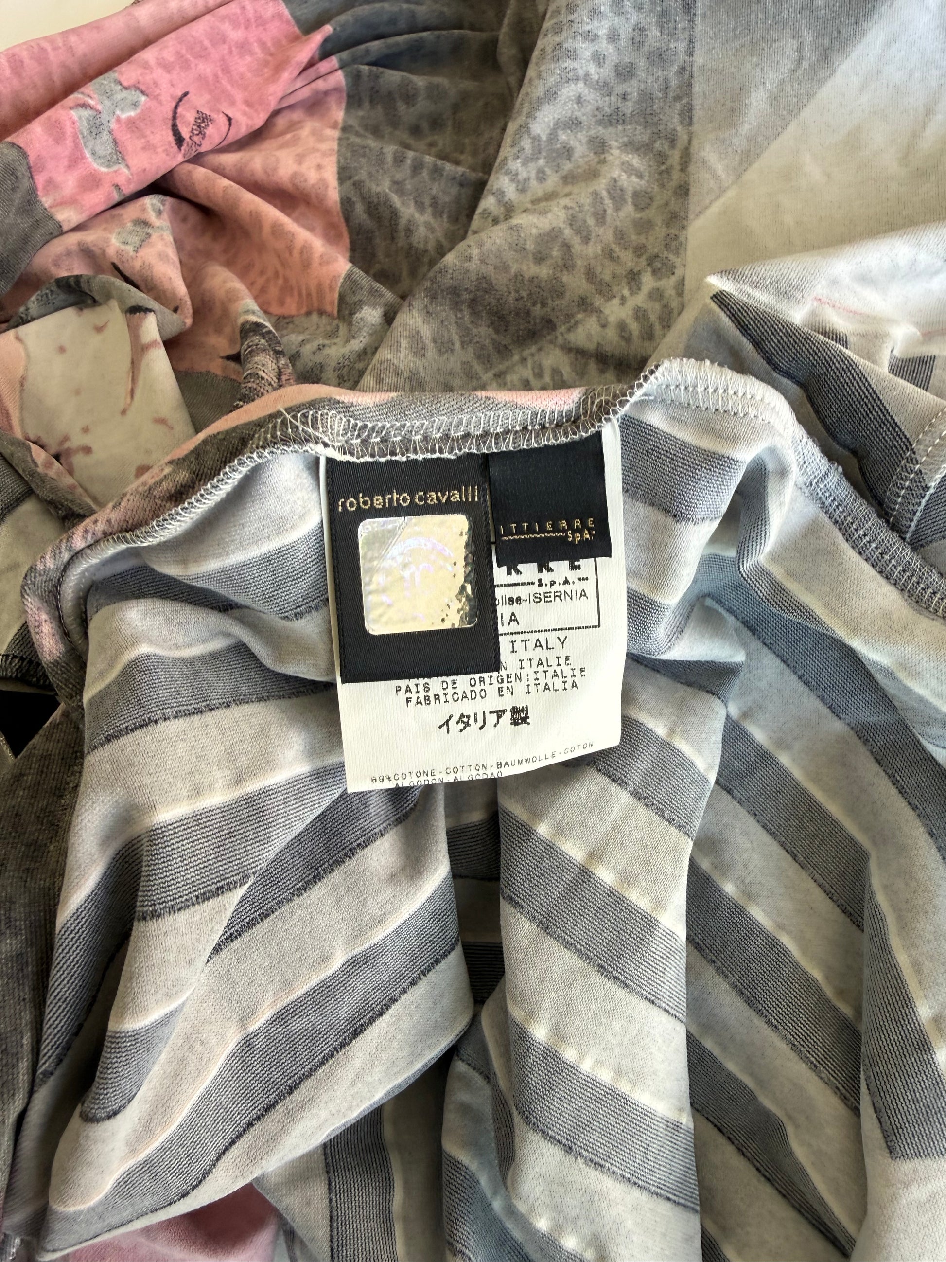 Abito Roberto Cavalli fiori e righe 2000s