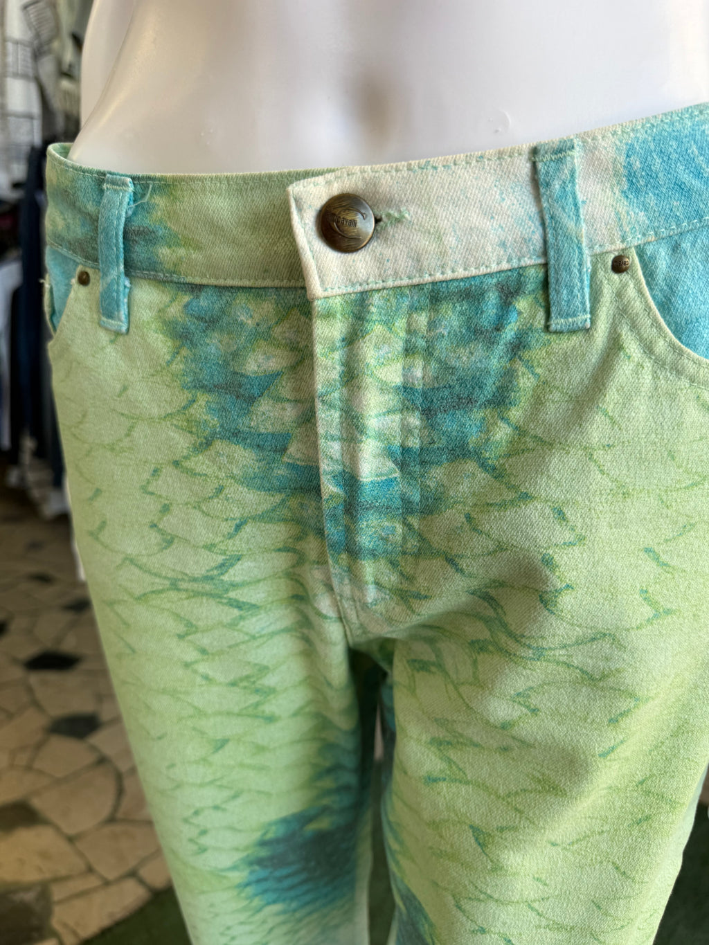 Jeans Roberto Cavalli green fish 2000s