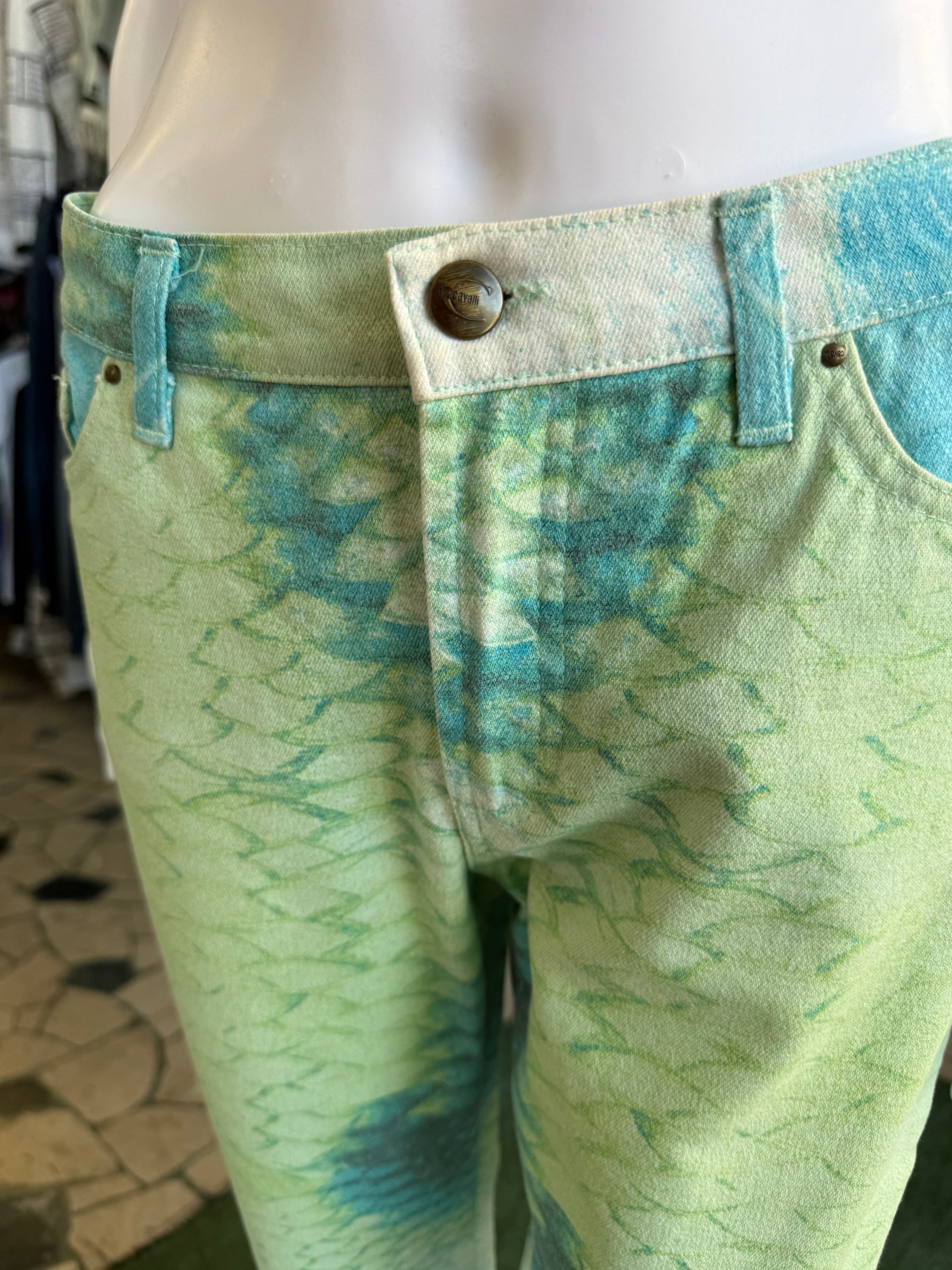 Jeans Roberto Cavalli green fish 2000s
