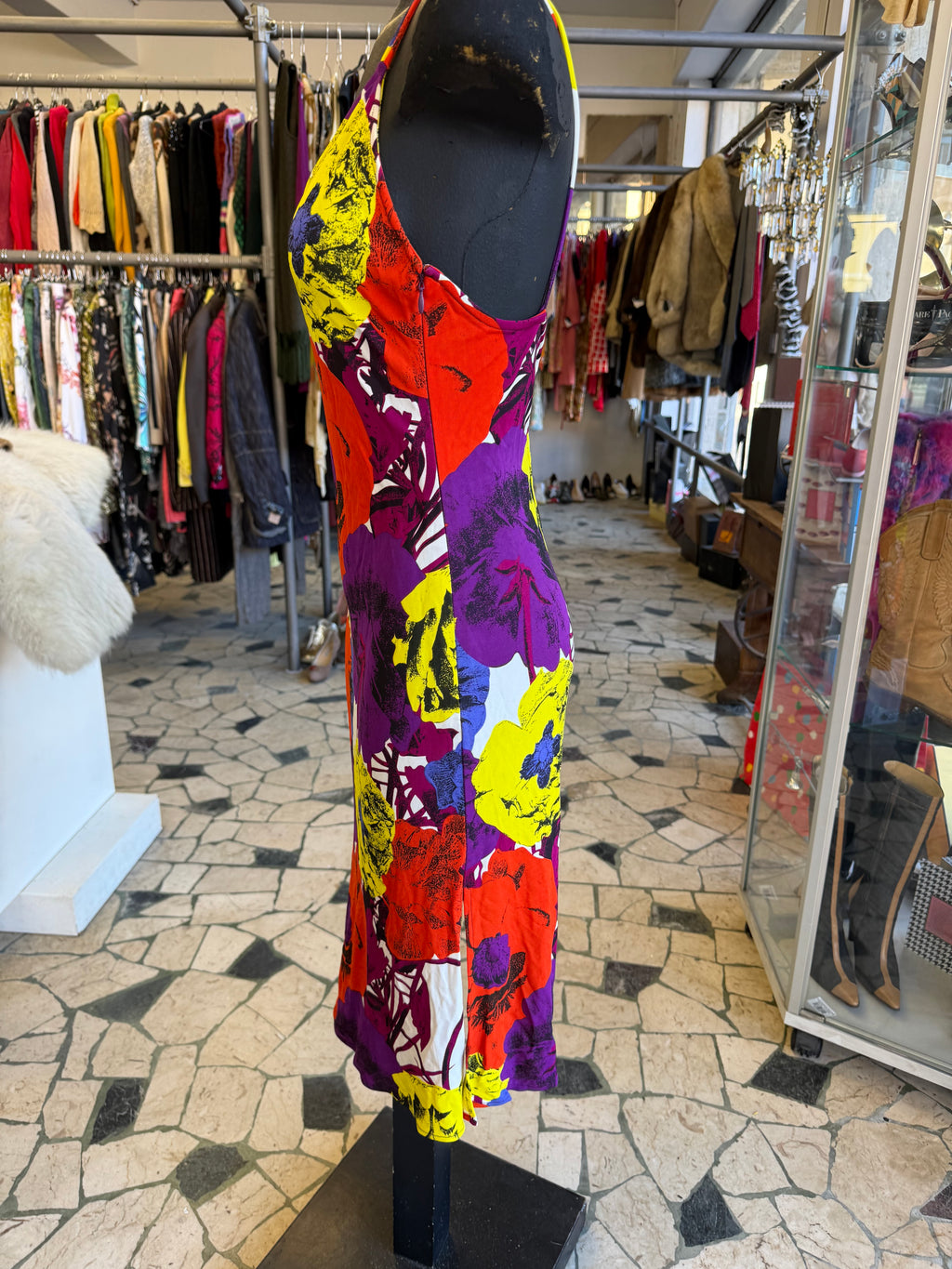 Abito Gianni Versace SS2002 stampa fiori multicolore