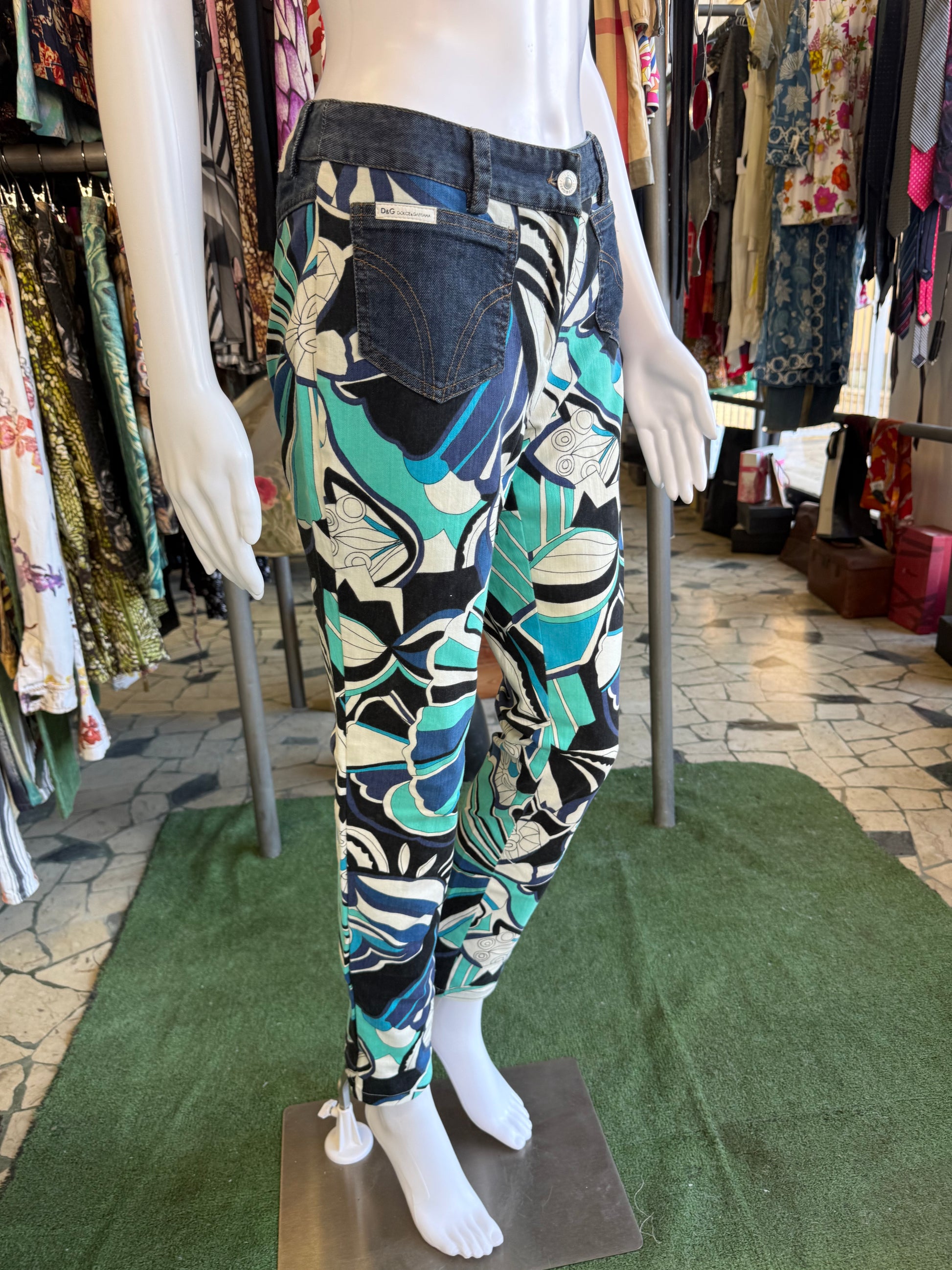 Jeans Dolce & Gabbana SS2004 fiori astratti azzurri