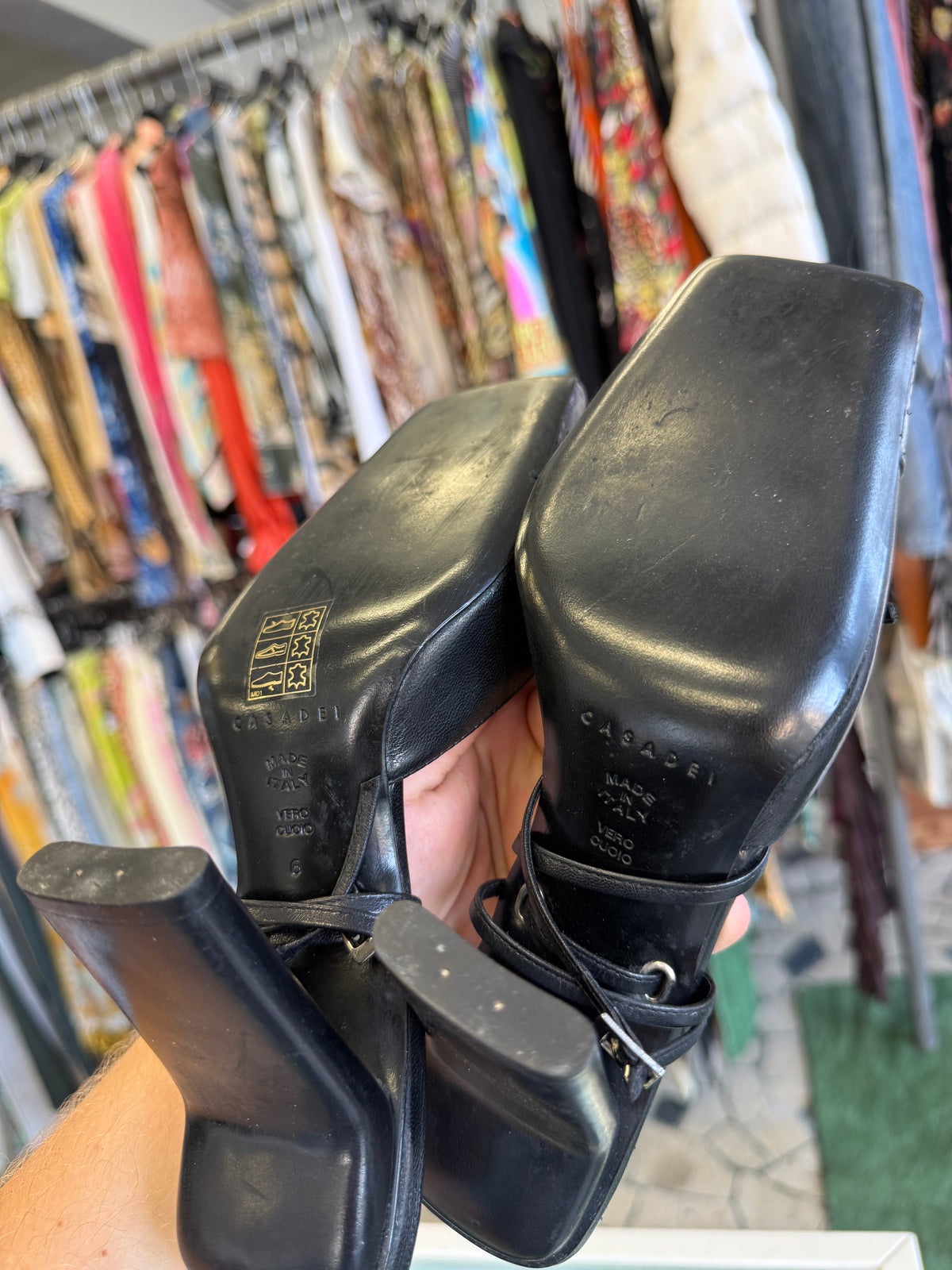 Sandali con tacco Casadei pitone e cavallino 90s nuove
