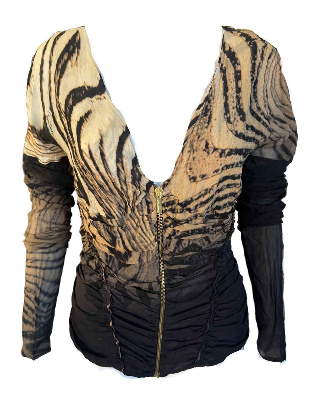 Top Roberto Cavalli FW2003 seta fantasia astratta