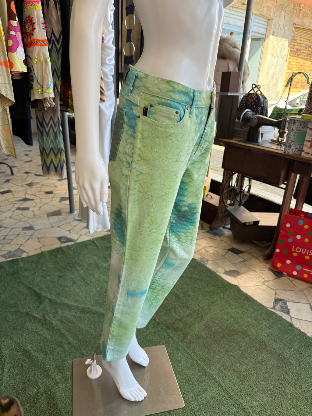Jeans Roberto Cavalli green fish 2000s