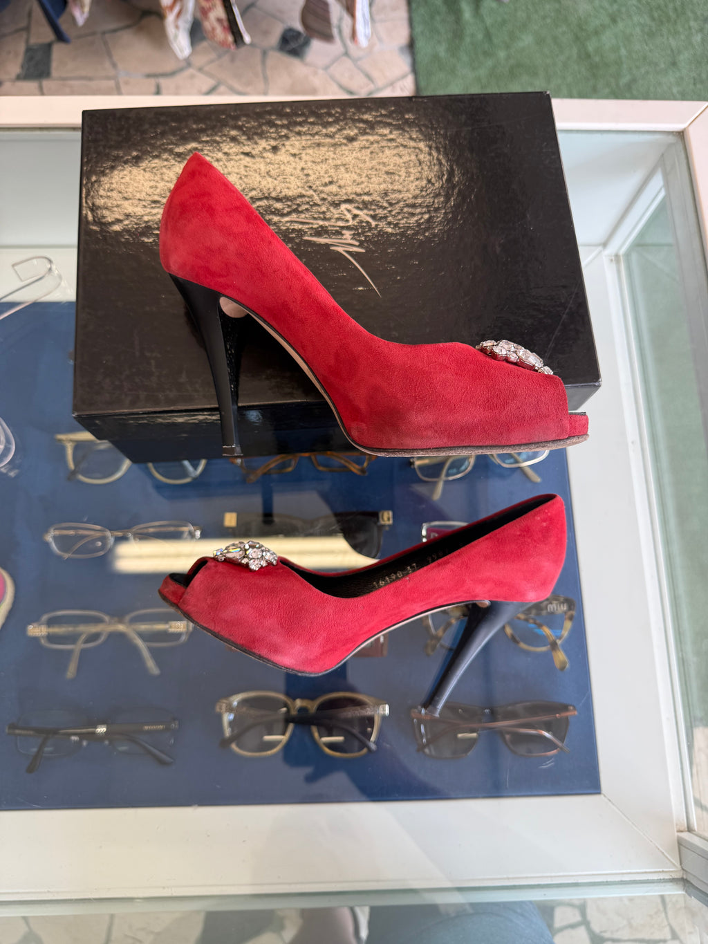 Tacchi Giuseppe Zanotti cristalli rosso 2010s