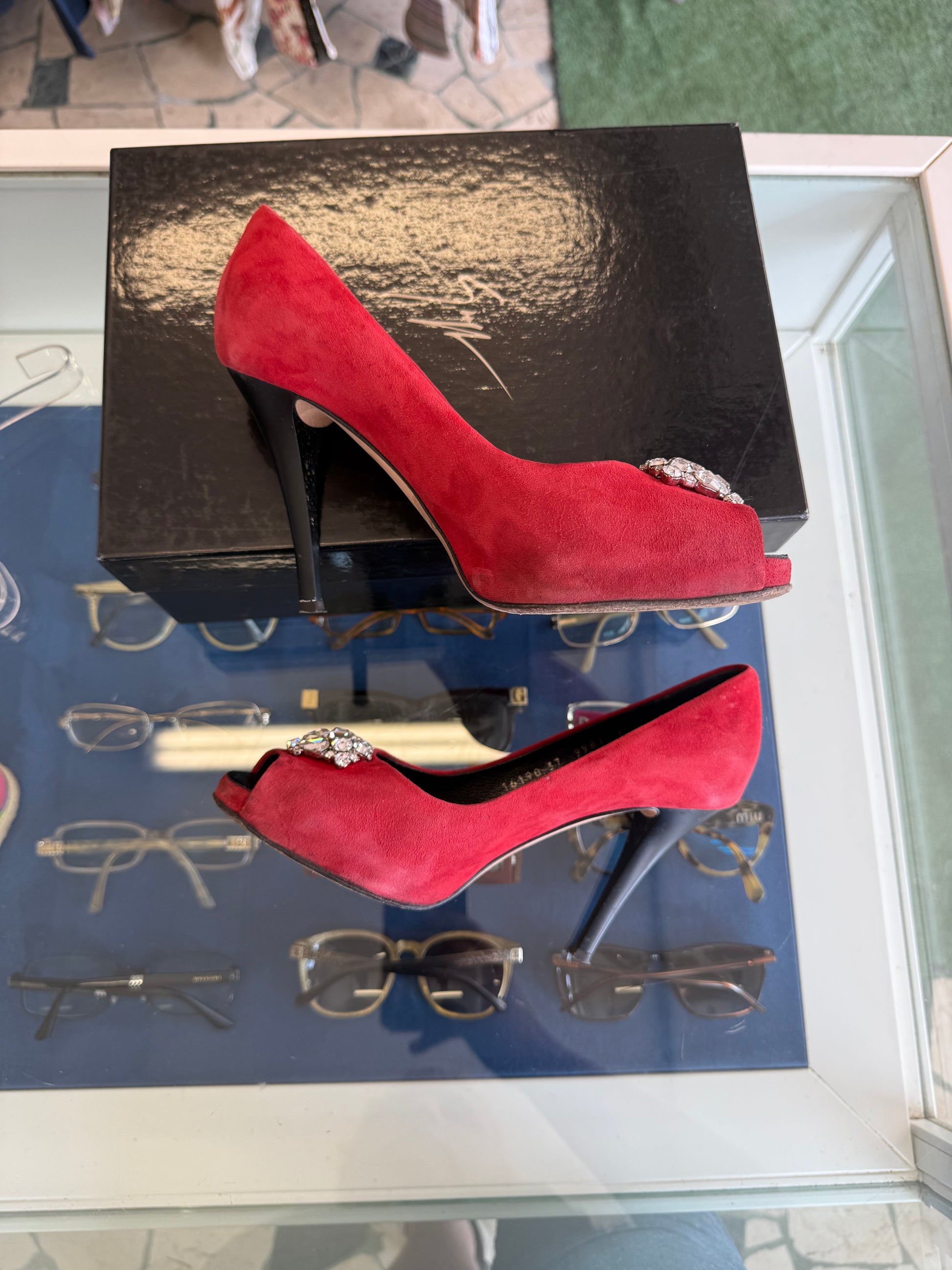 Tacchi Giuseppe Zanotti cristalli rosso 2010s