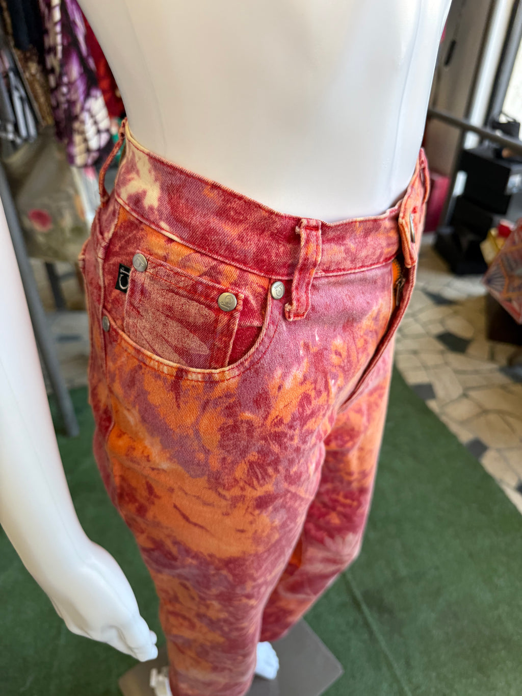 Jeans Roberto Cavalli fiori rossi 90s