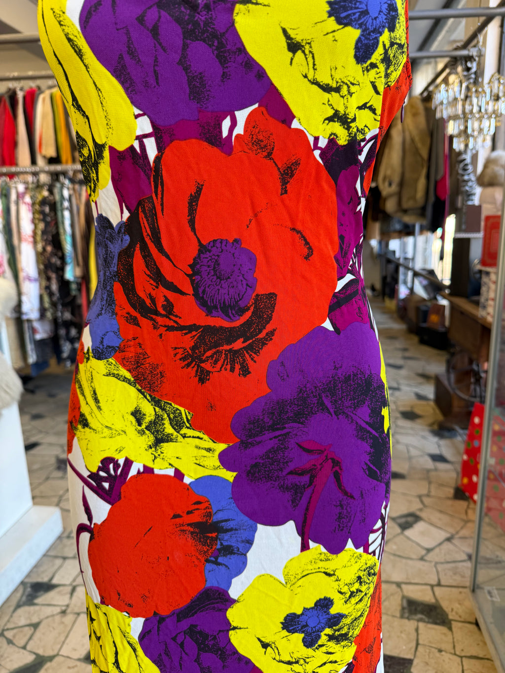 Abito Gianni Versace SS2002 stampa fiori multicolore