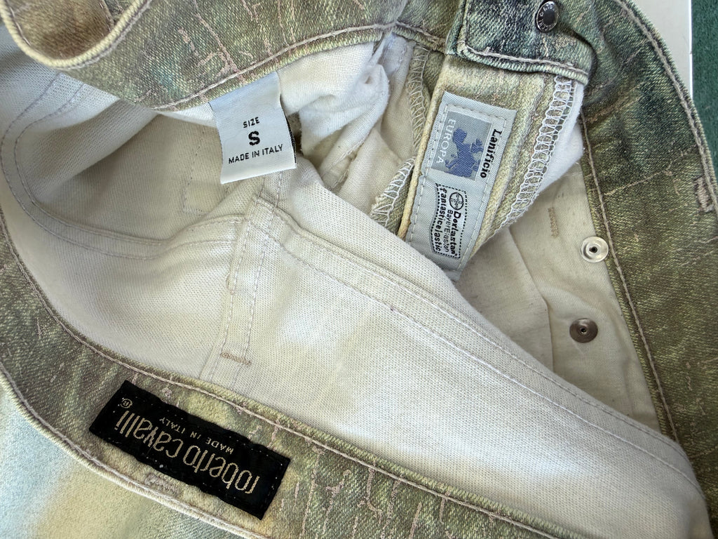 Jeans Roberto Cavalli rinascimentale quadro verde 90s