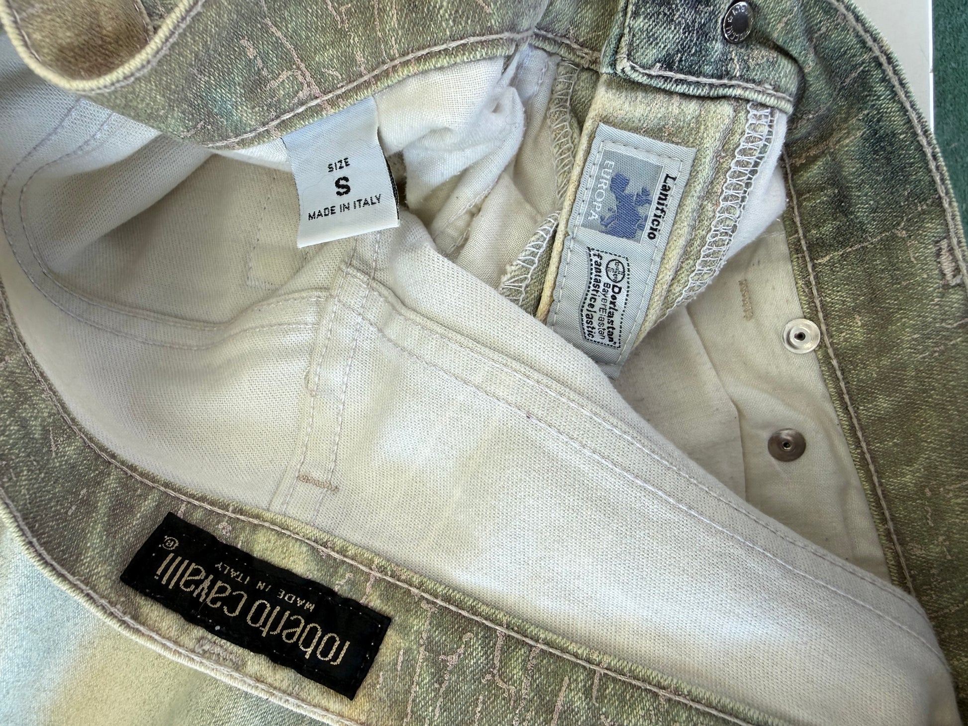 Jeans Roberto Cavalli rinascimentale quadro verde 90s