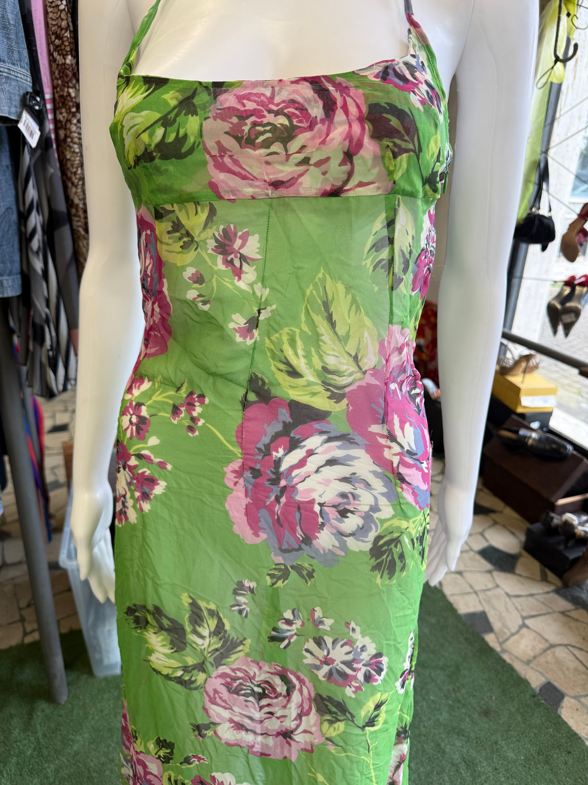Abito Dolce & Gabbana seta stampata fiori su verde 00s