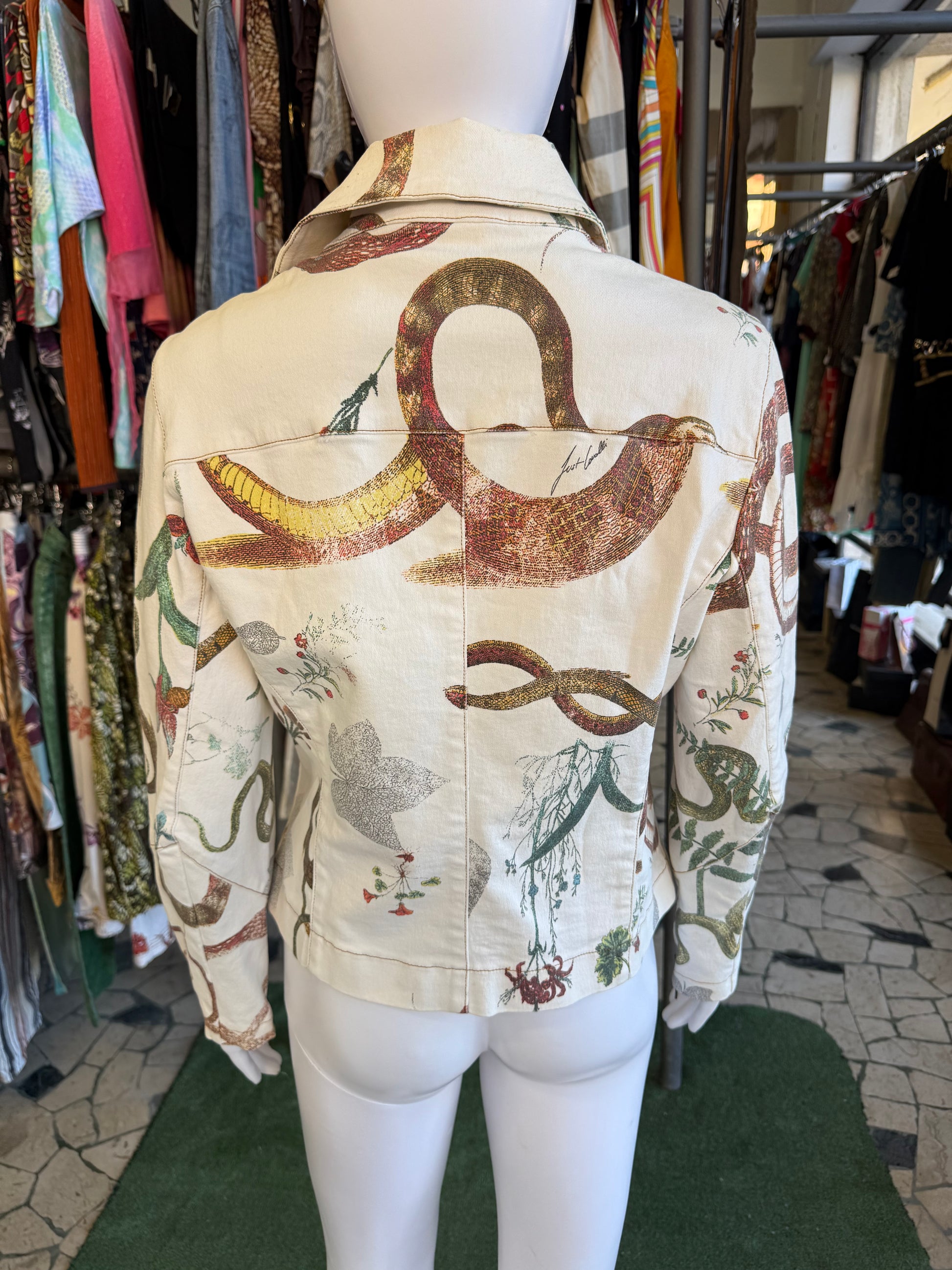 Giacca chiodo Roberto Cavalli serpente e piante 00s