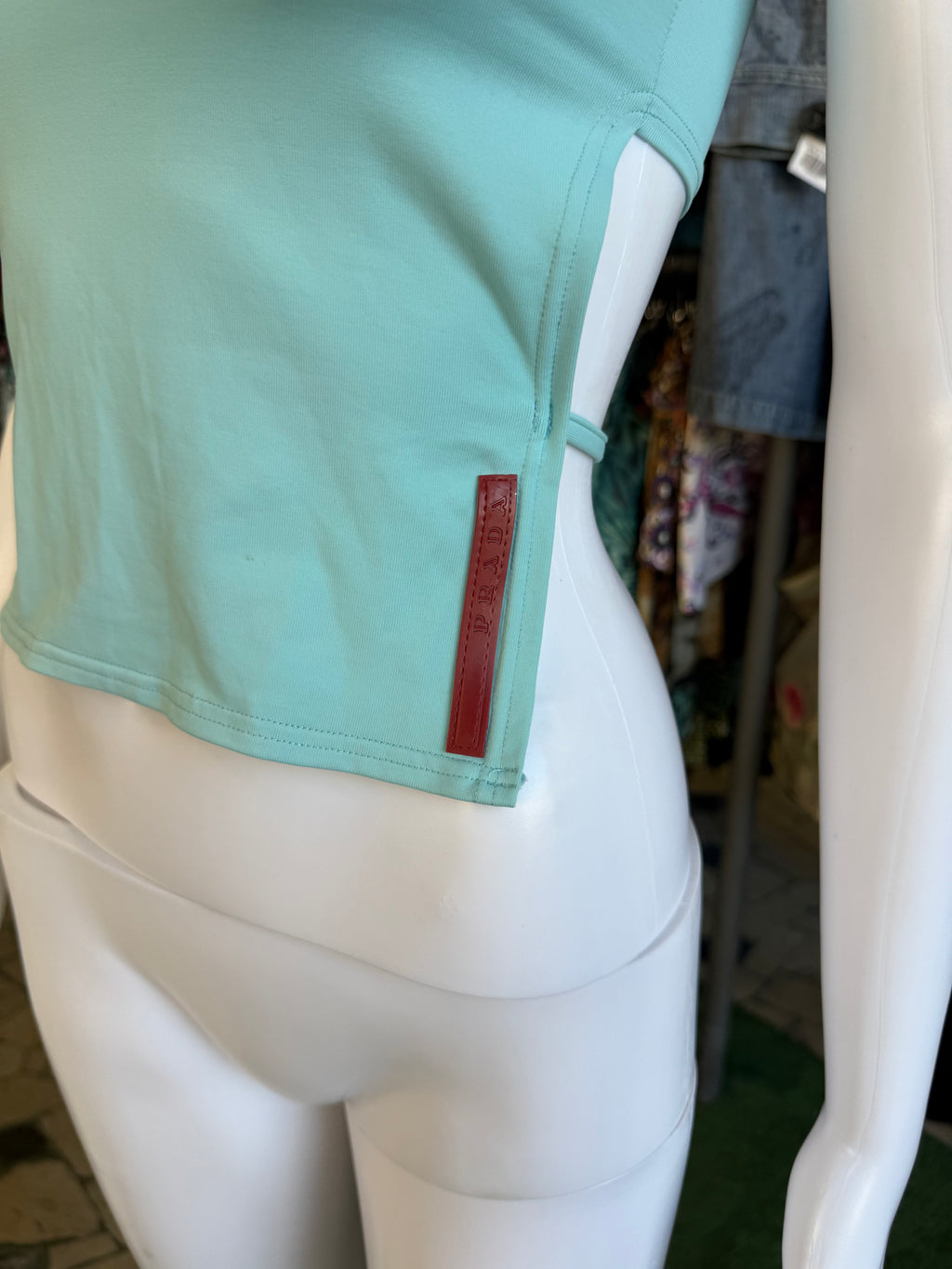 Top Prada schiena scoperta azzurro 90s