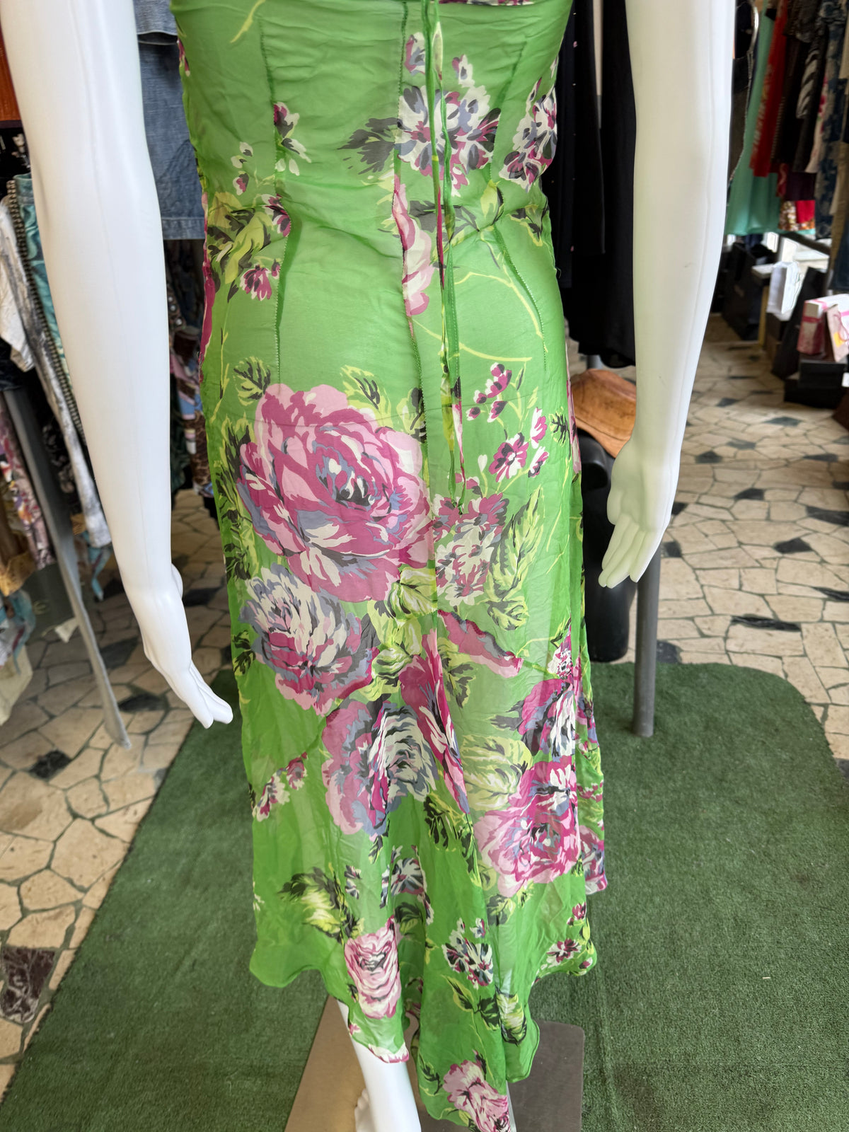 Abito Dolce & Gabbana seta stampata fiori su verde 00s