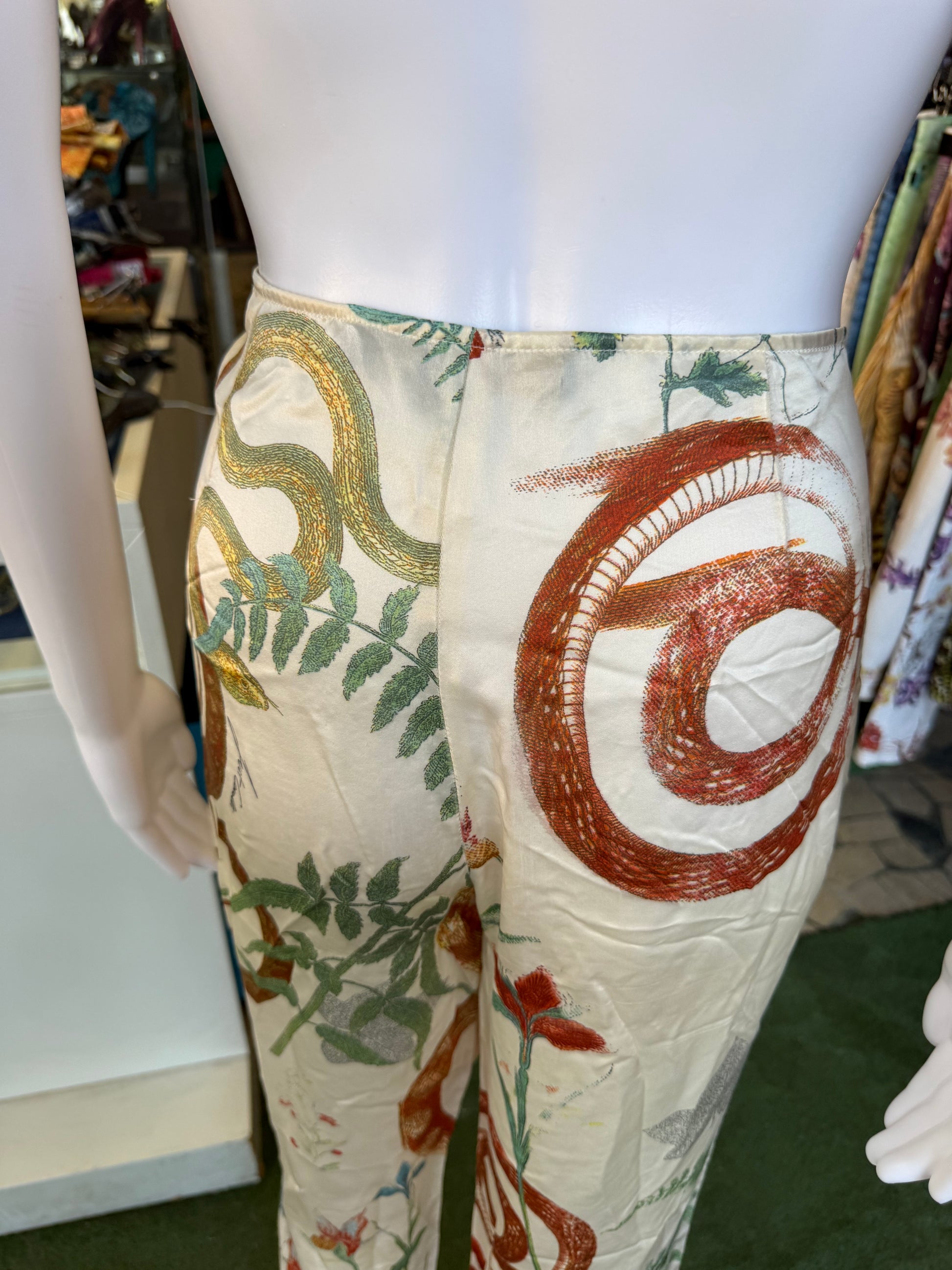 Pantalone Roberto Cavalli seta serpenti e foresta 00s