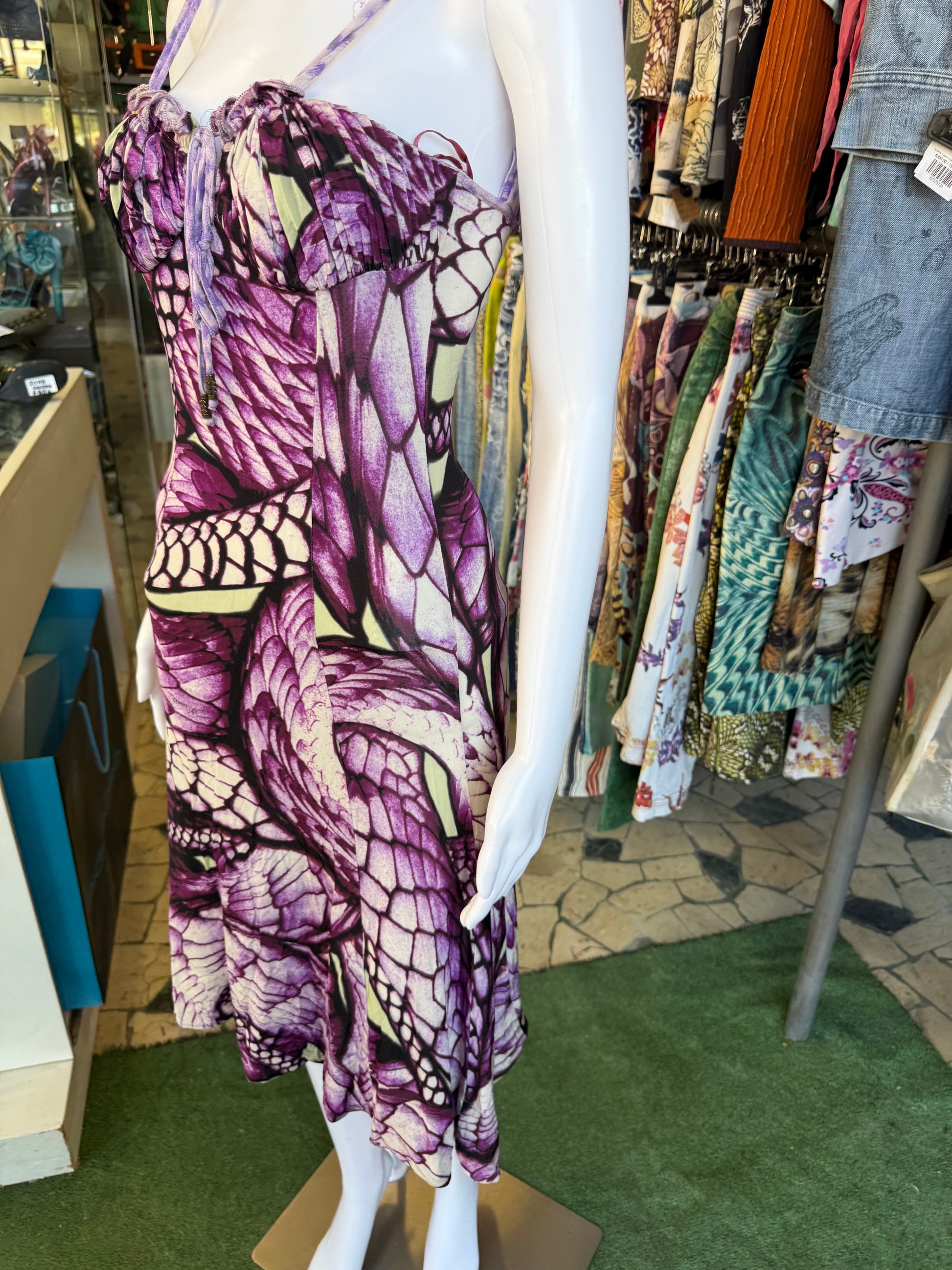 Abito Roberto Cavalli squame serpente viola 00s