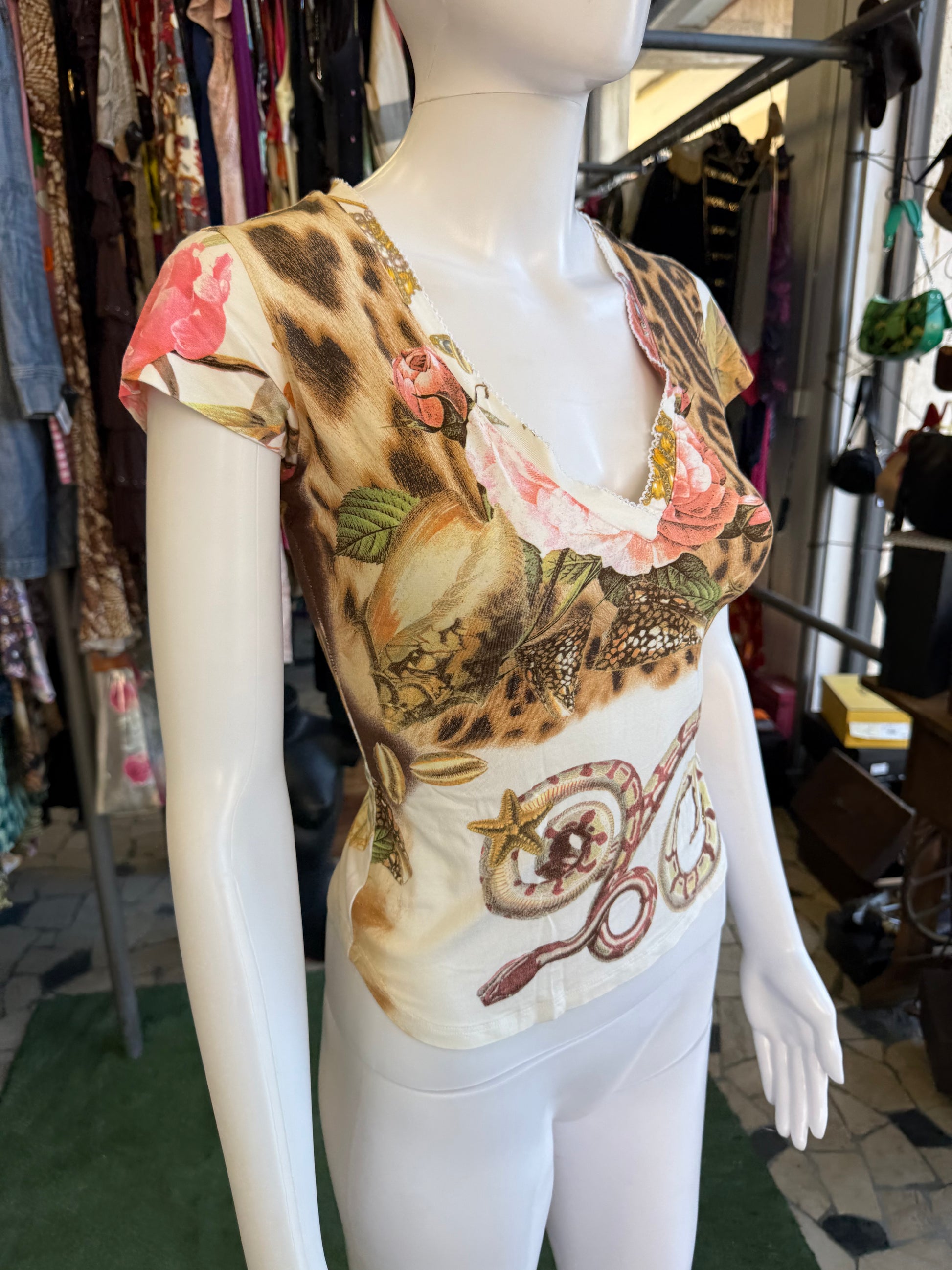 Top Roberto Cavalli SS2005 serpenti, leopardo e mare